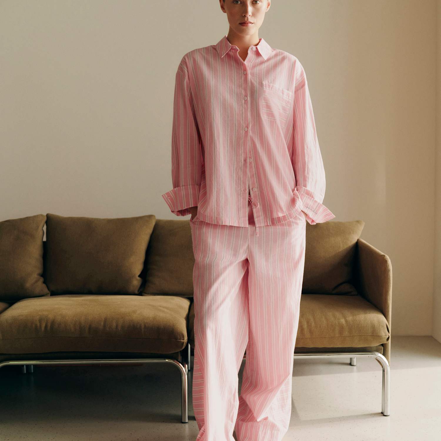 M&S Women's Pure Cotton Cambric Striped Pyjama Bottoms - 14 - Pink Mix