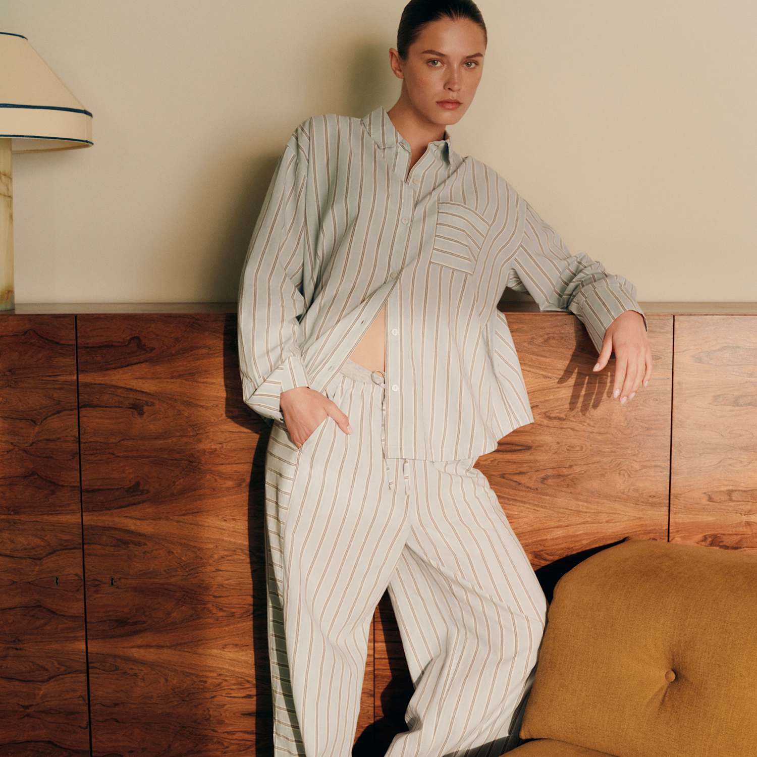 M&S Women's Pure Cotton Cambric Striped Pyjama Bottoms - 22 - Blue Mix