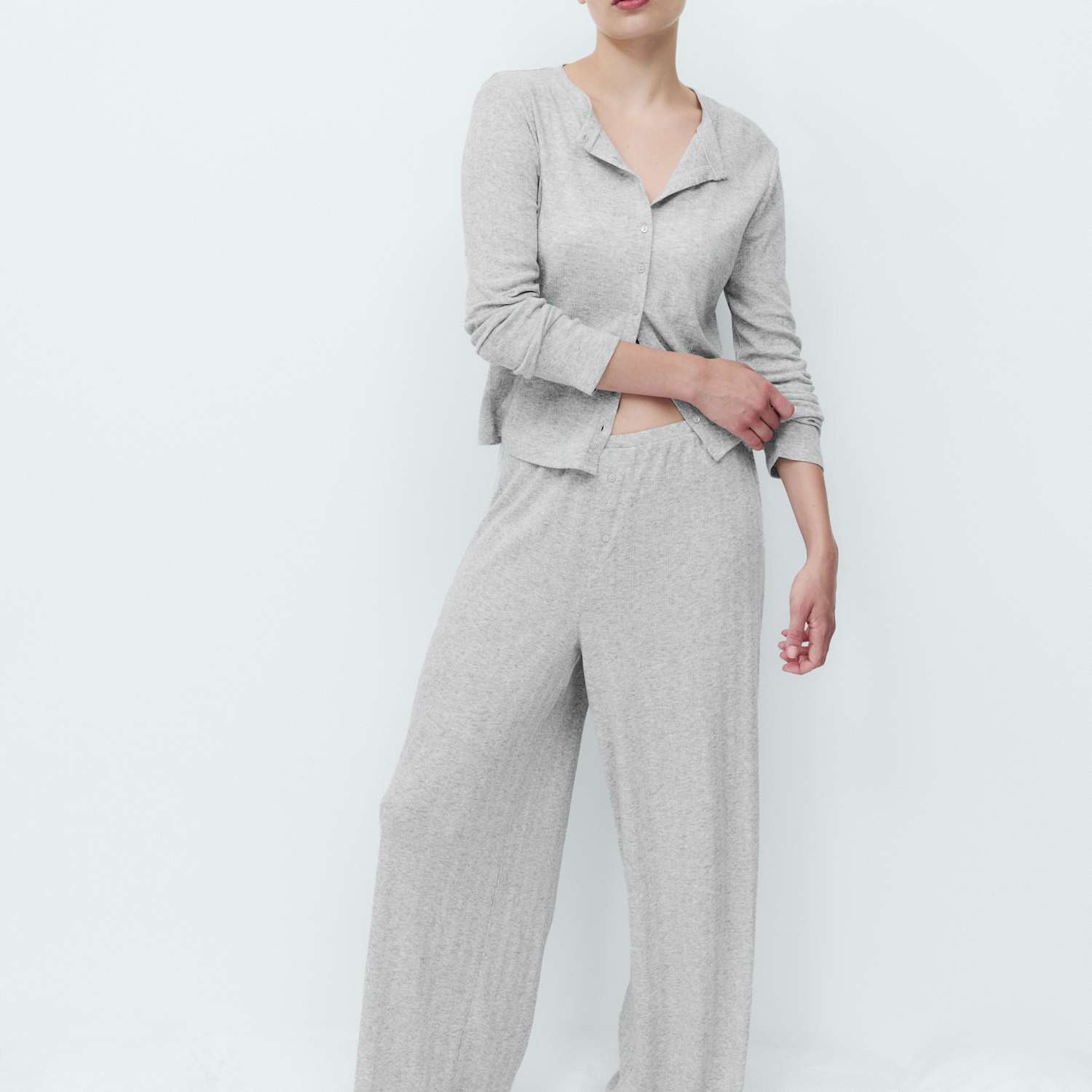 M&S Women's Pointelle Wide Leg Lounge Bottoms - Extra Small - Grey