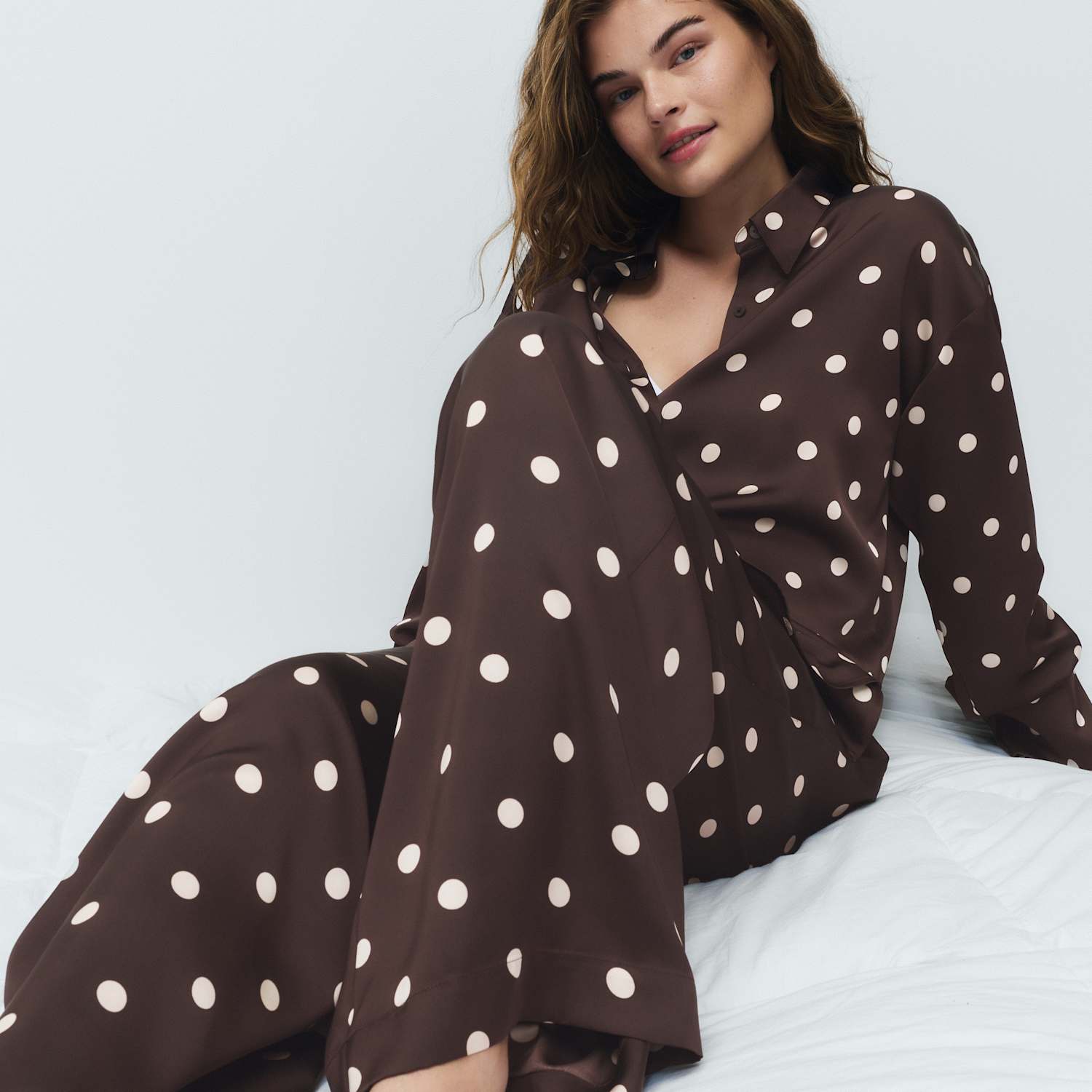 M&S Women's Dream Satin Polka Dot Pyjama Bottoms - 10 - Brown Mix