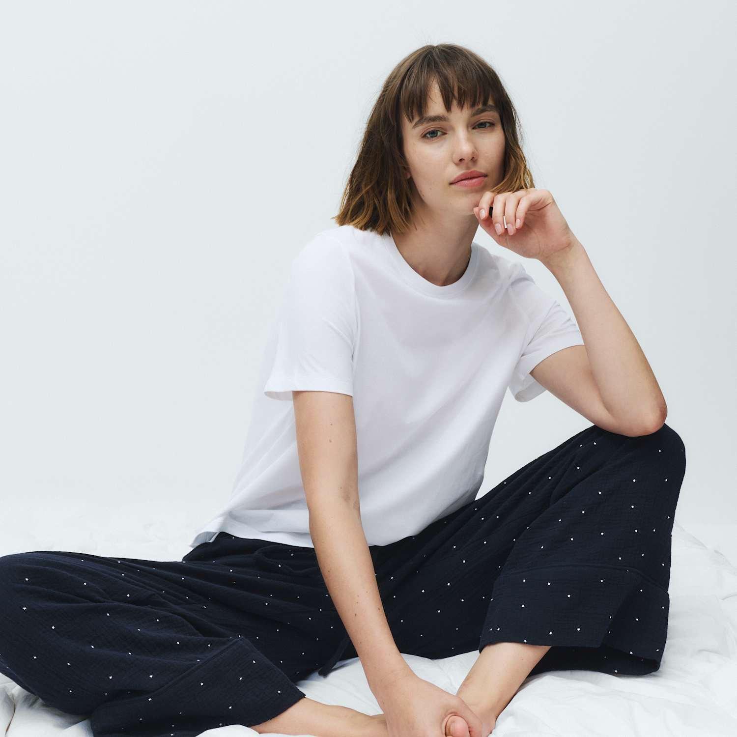 M&S Women's Pure Cotton Striped Muslin Pyjama Bottoms - 12 - Navy Mix