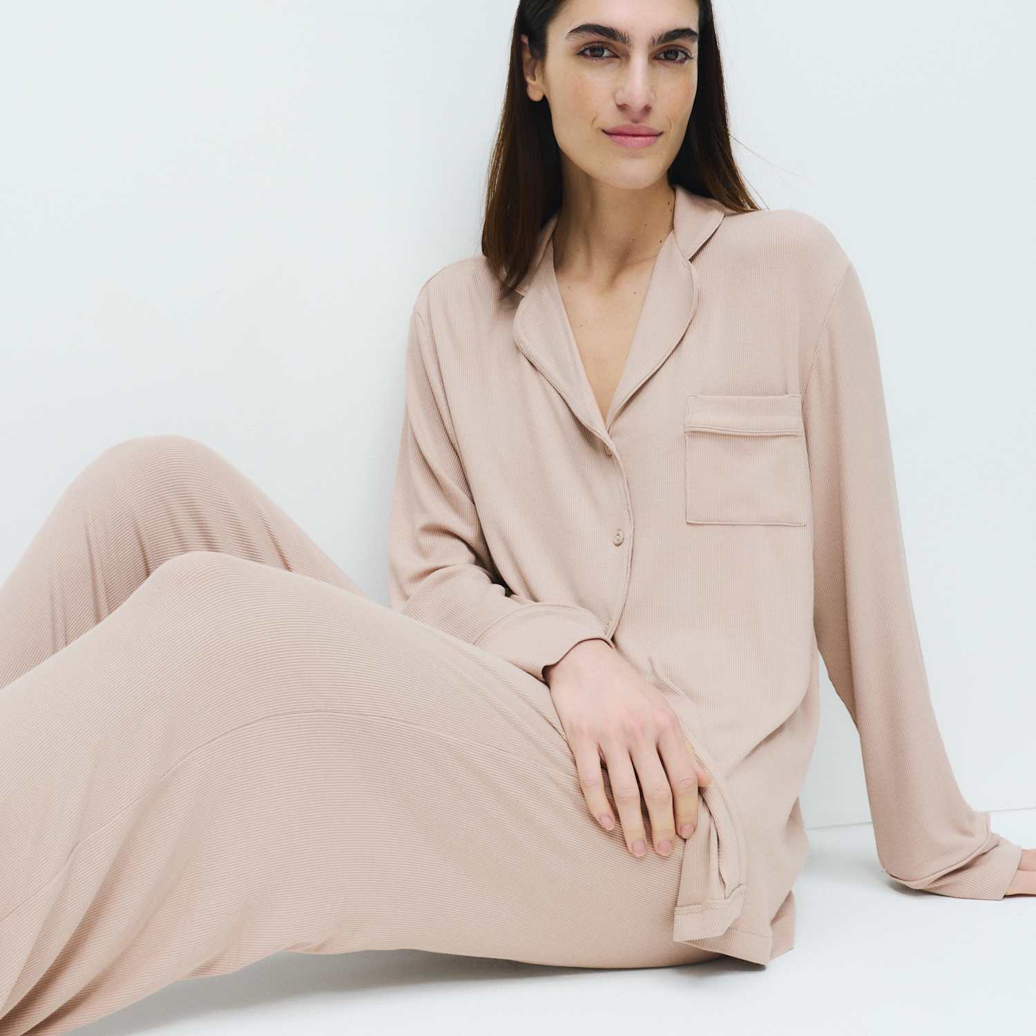 M&S Women's Rib Pyjama Set - Extra Small - Fawn