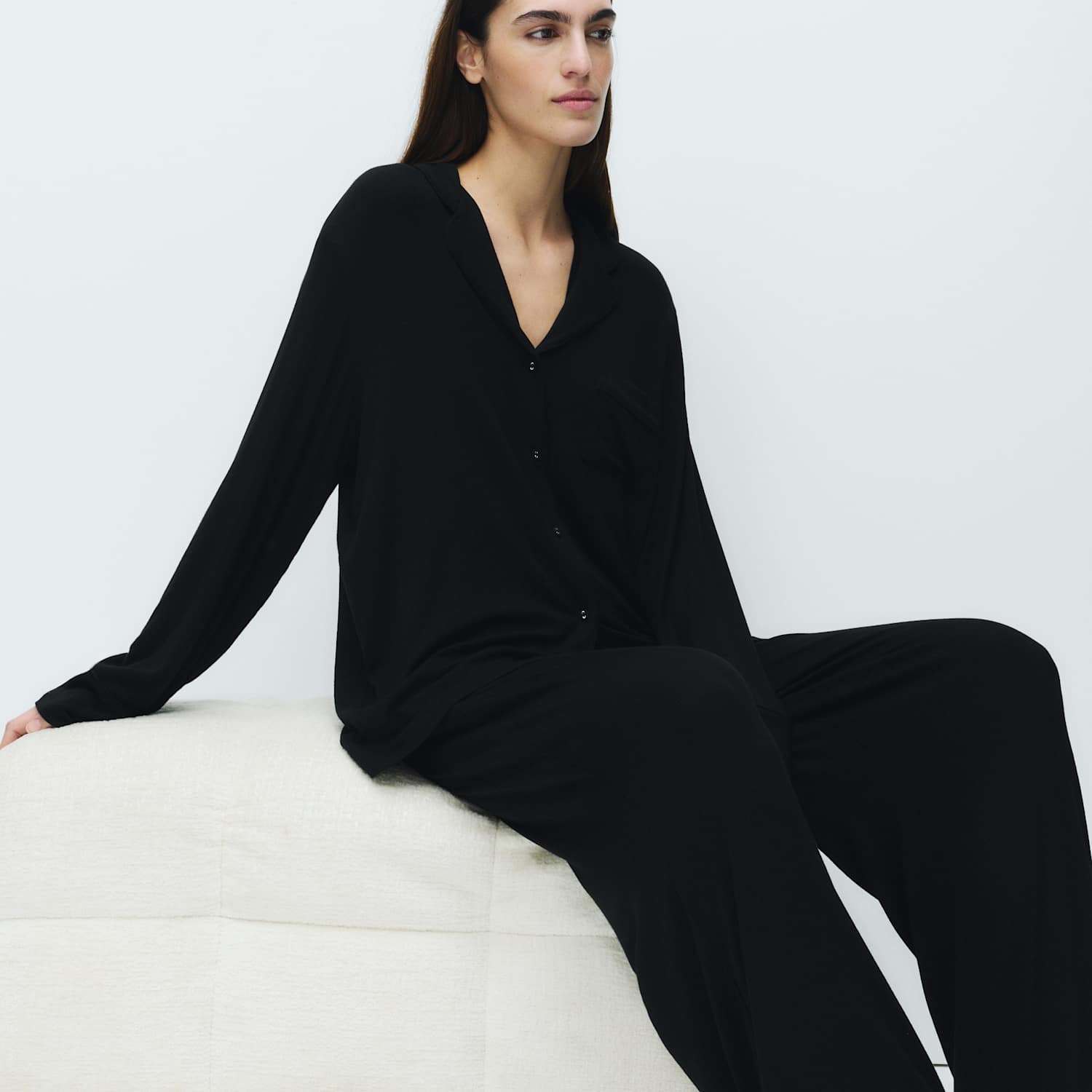M&S Women's Rib Pyjama Set - Extra Small - Black