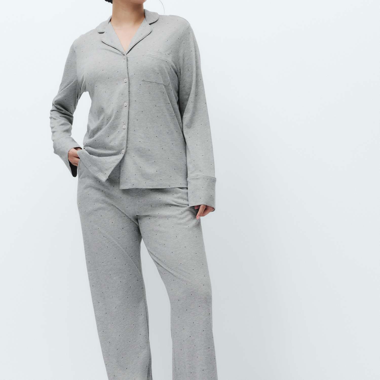 M&S Women's Cotton Modal Printed Revere Pyjama Set - Small - Grey Mix