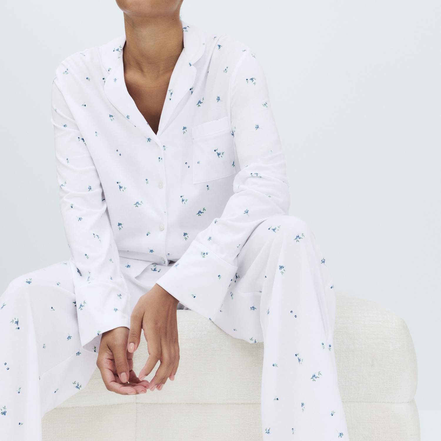 M&S Women's Cotton Modal Printed Revere Pyjama Set - Small - White Mix
