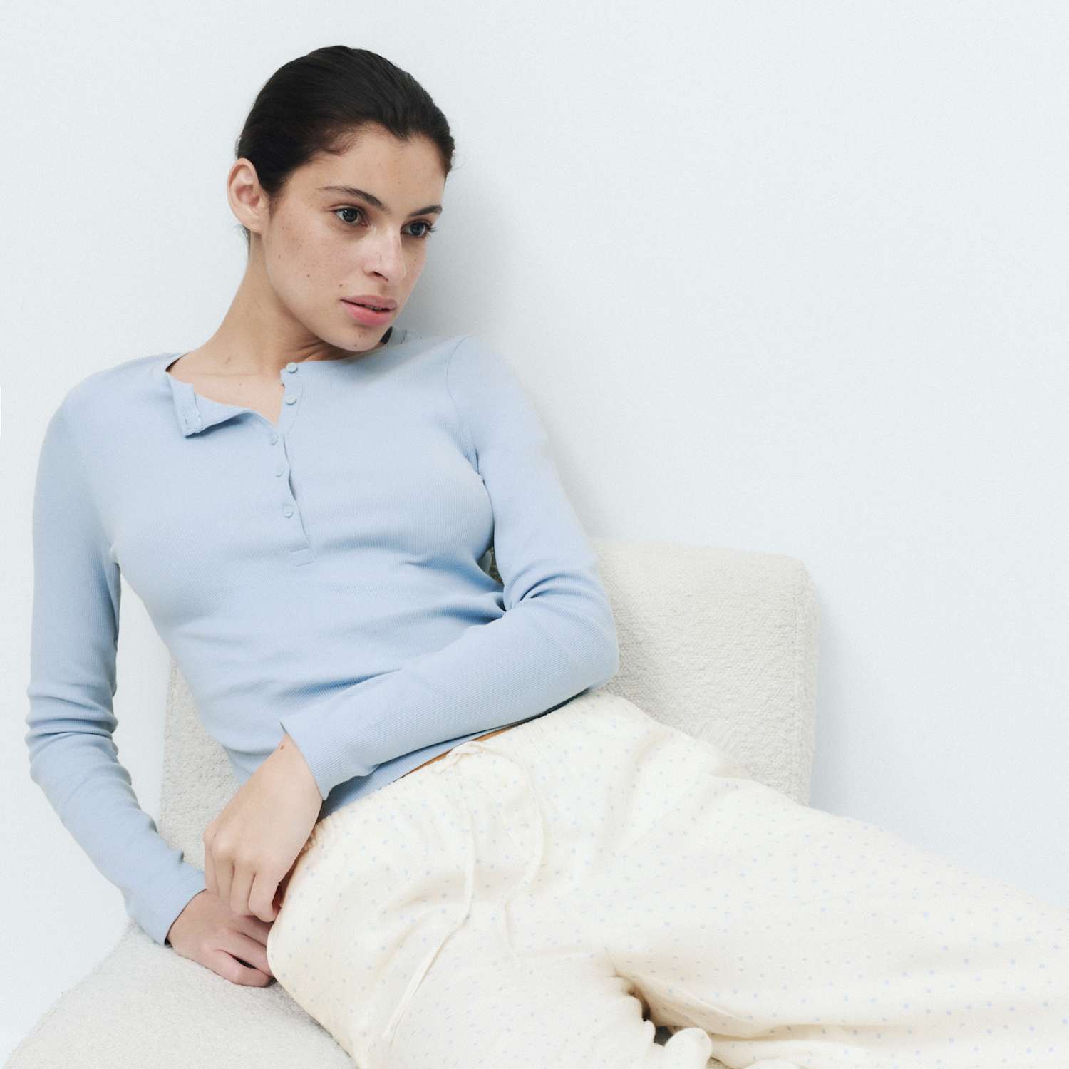 M&S Women's Cotton Rich Polka Dot Henley Pyjama Set - 22 - Blue Mix
