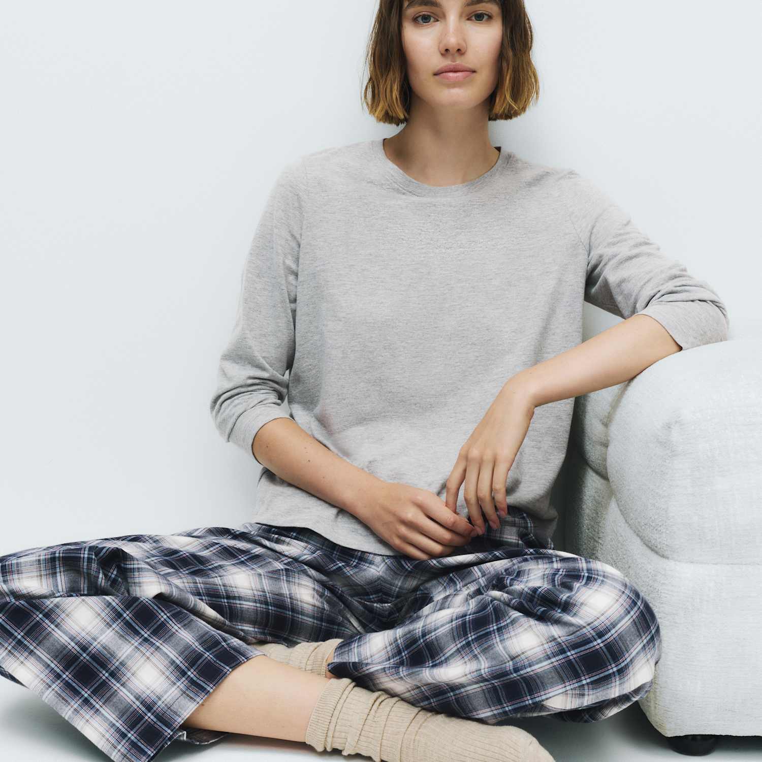 M&S Women's Pure Cotton Striped Pyjama Set - 16 - Grey Mix