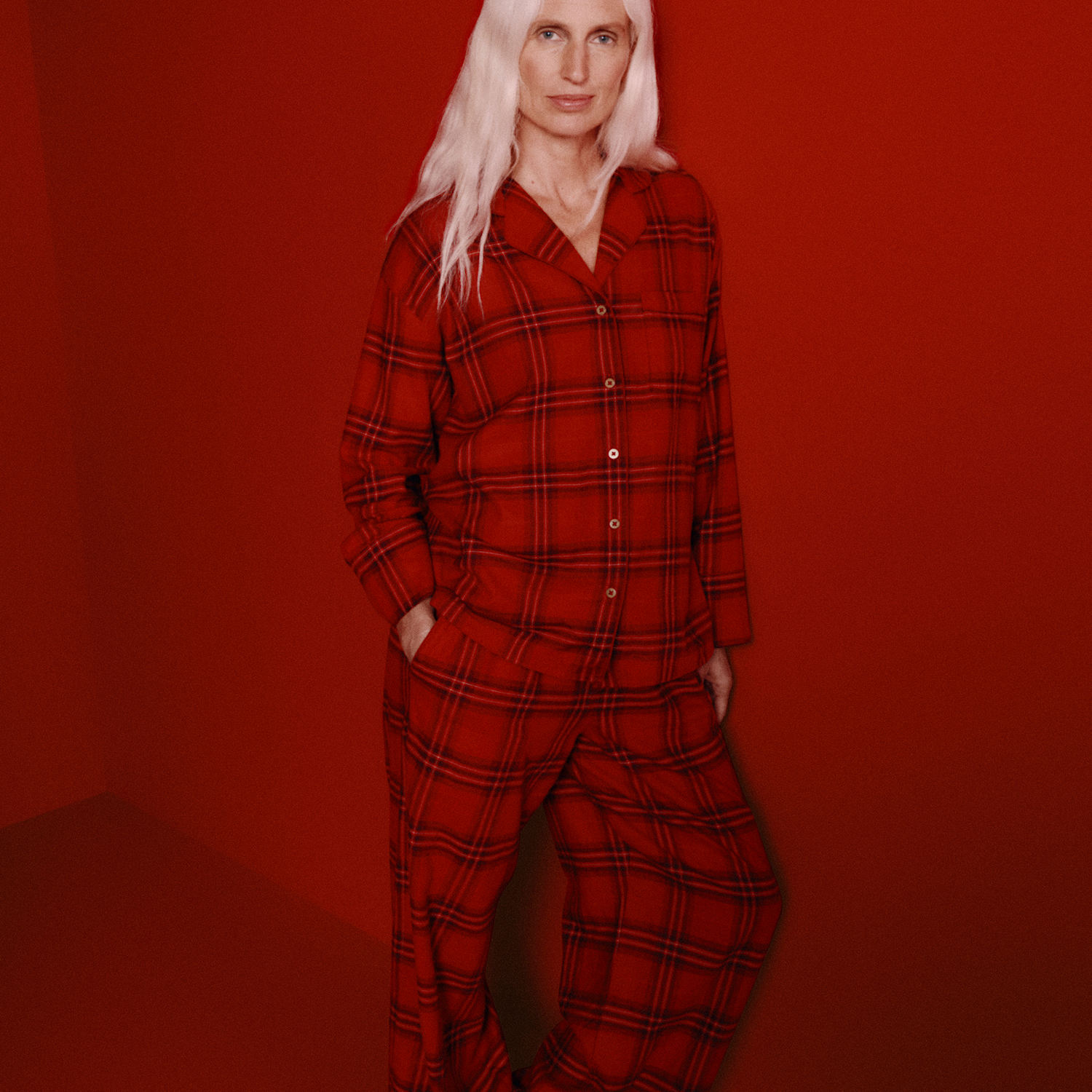 M&S Women's Brushed Cotton Checked Christmas Family Pyjamas - 12 - Red Mix