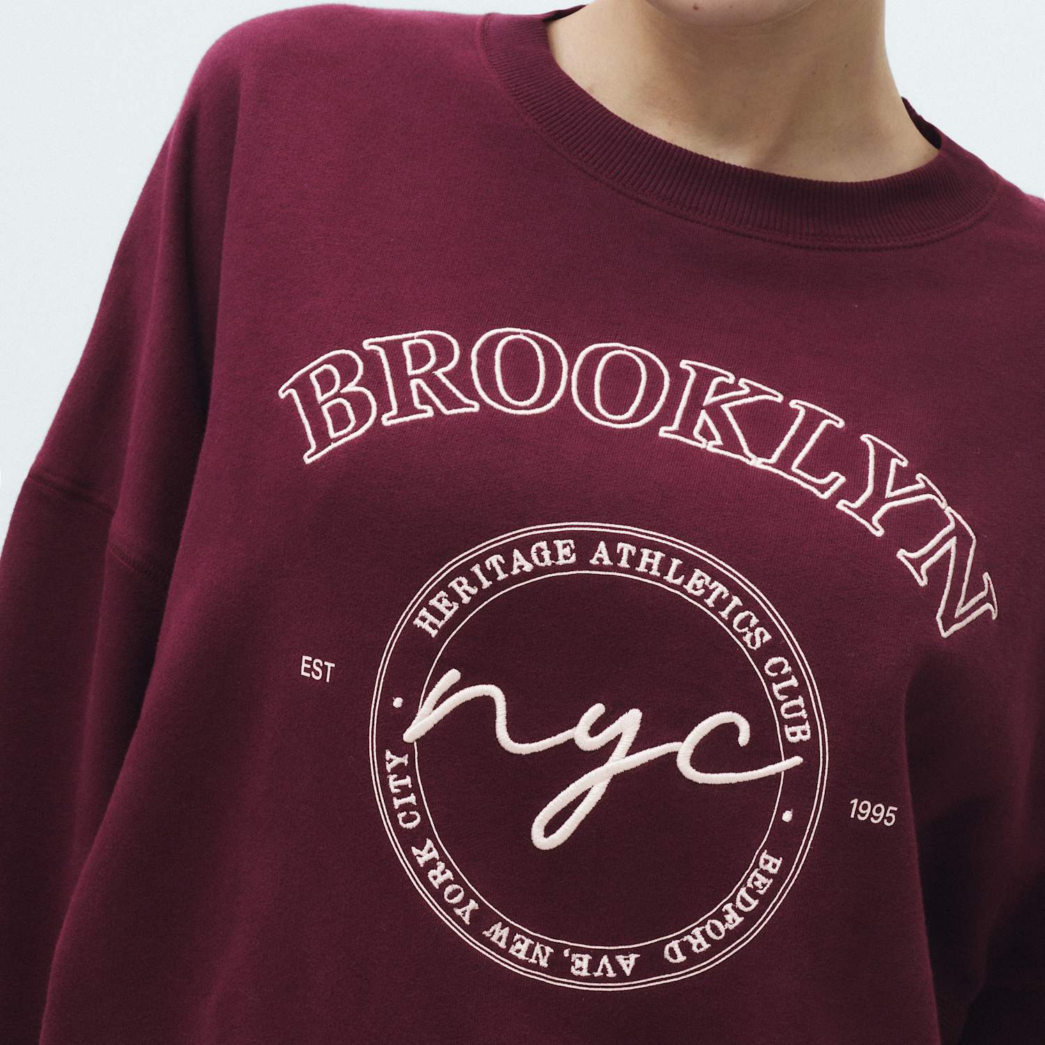 M&S Women's Cotton Rich Embroidered Loopback Sweatshirt - Small - Burgundy