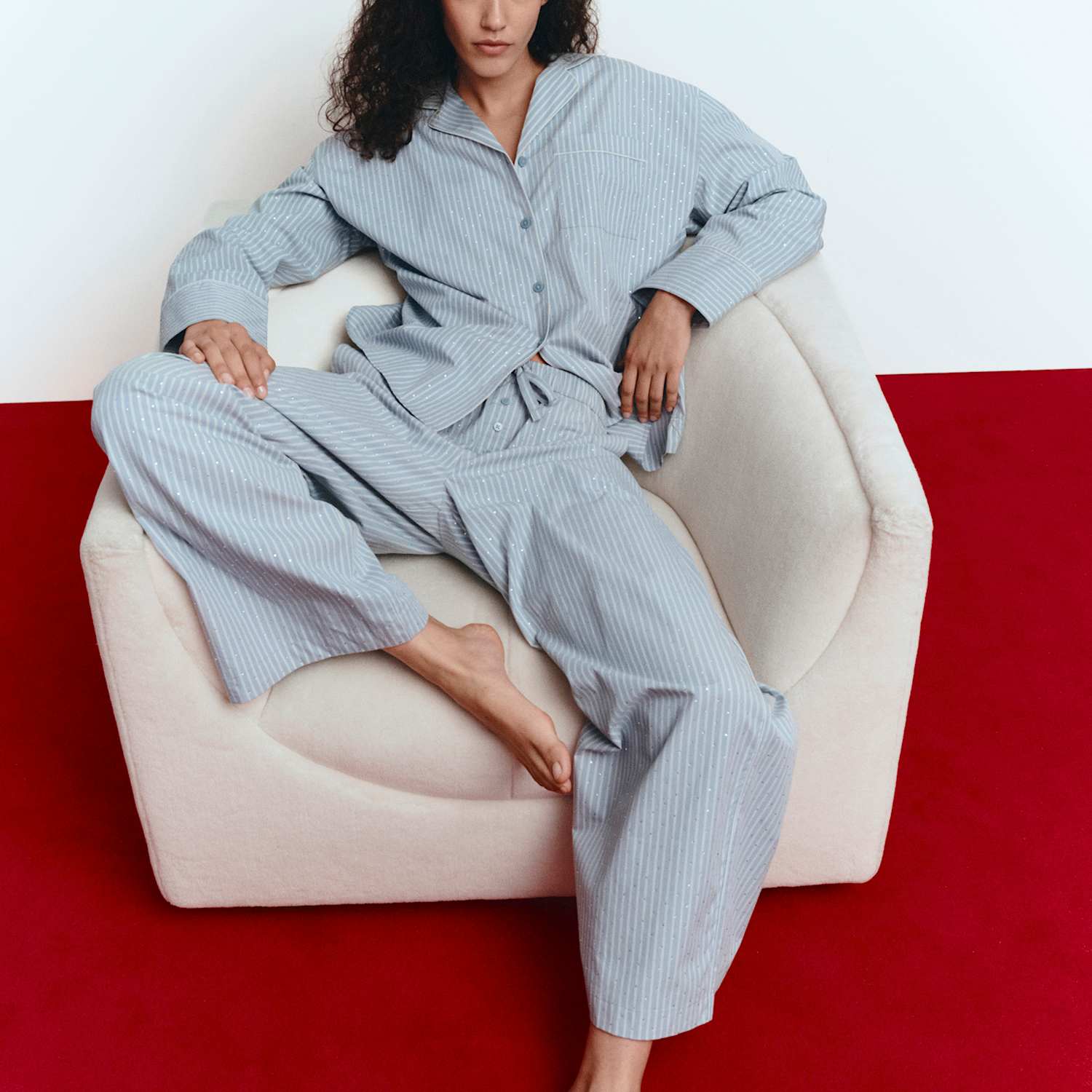 M&S Women's Pure Cotton Embellished Pyjama Shirt - 6 - Blue Mix