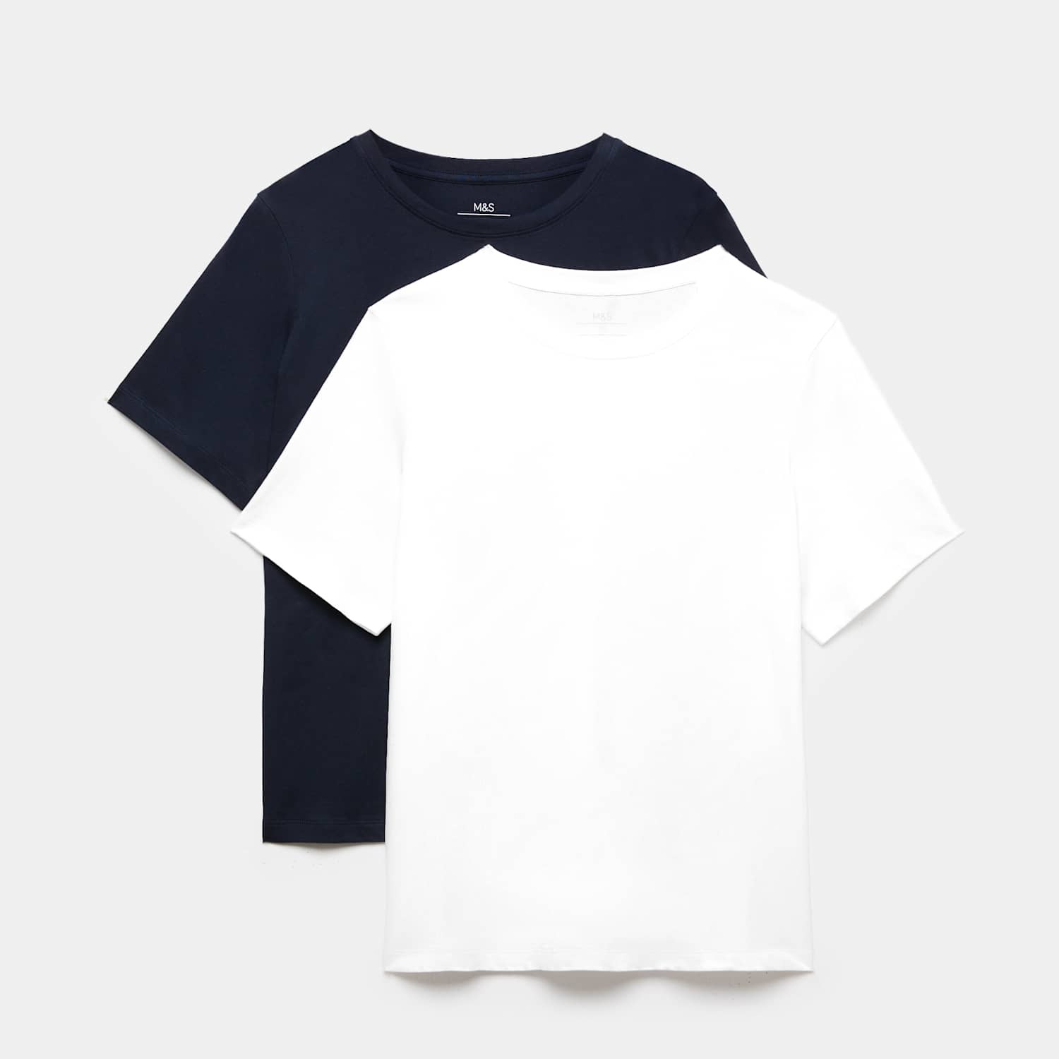 M&S Women's 2 Pack Pure Cotton Pyjama Tops - Medium - White Mix