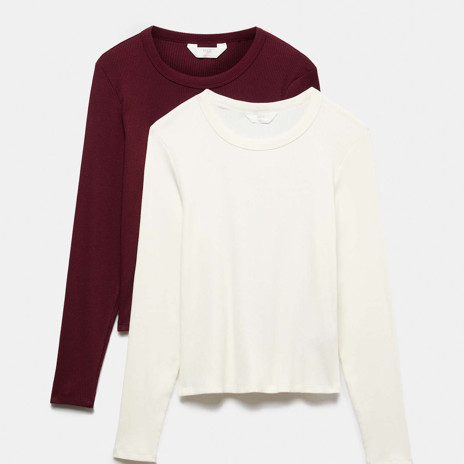M&S Women's 2 Pack Cotton Modal Ribbed Pyjama Top - Extra Small - Ivory Mix