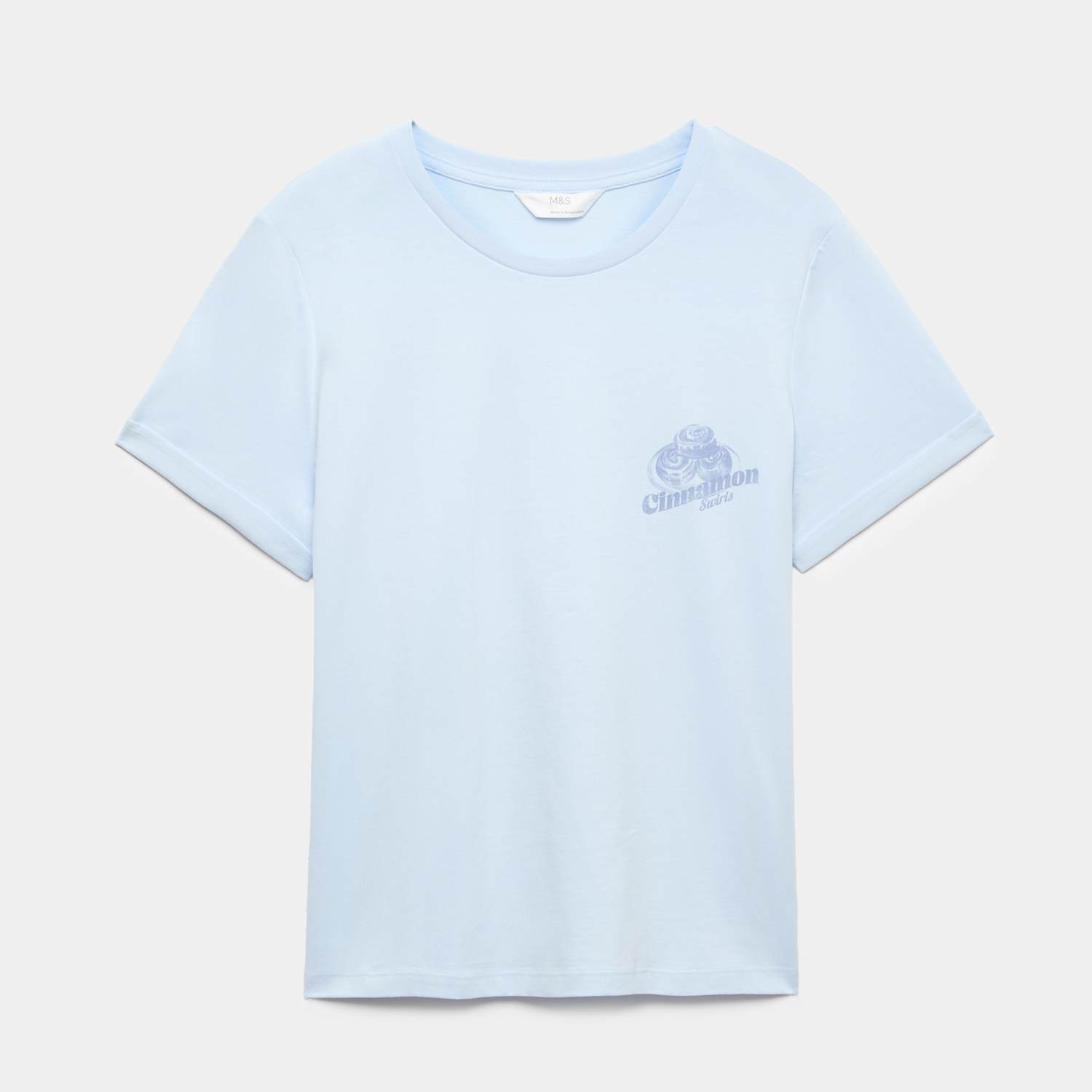 M&S Women's Pure Cotton Printed Short Pyjama Top - Small - Blue Mix
