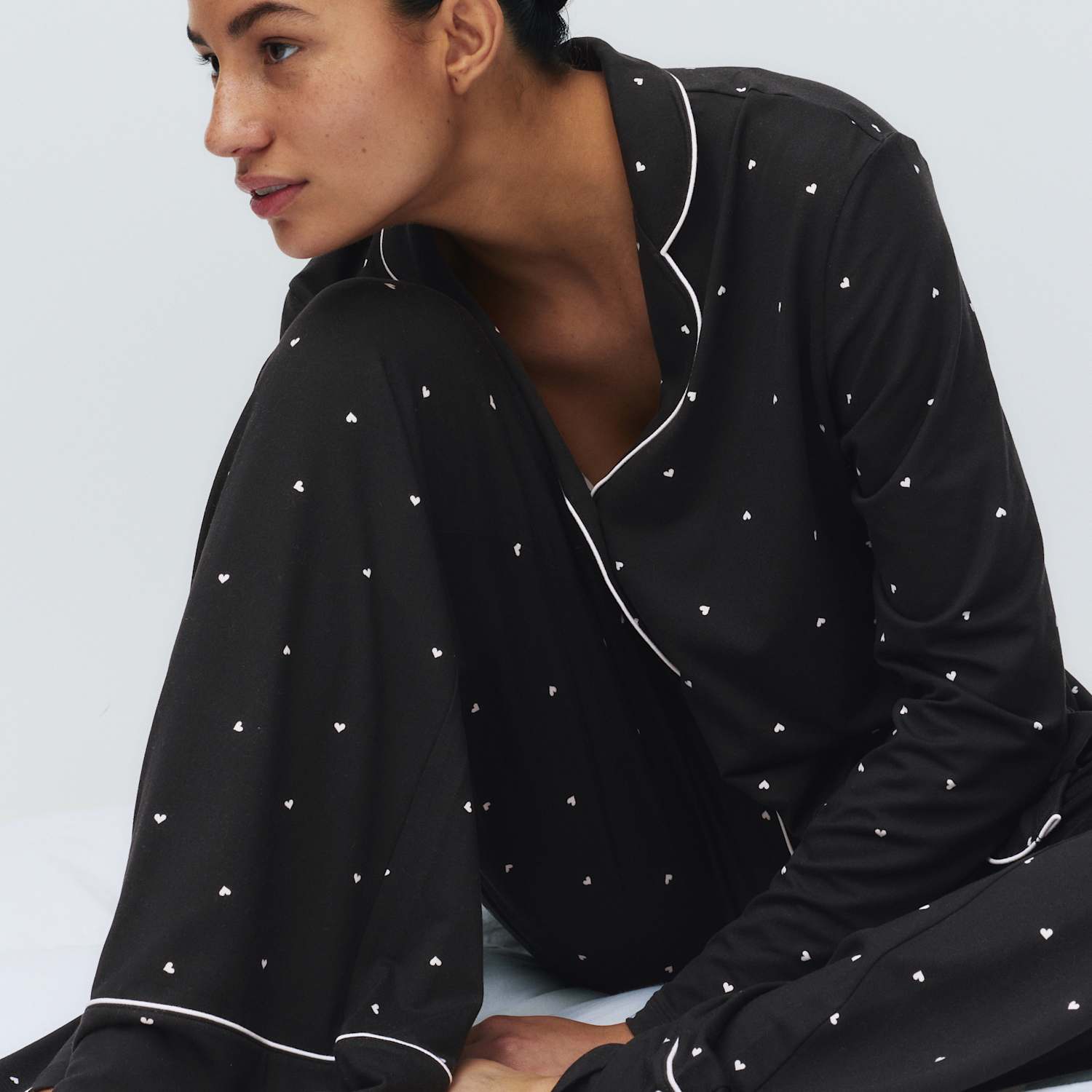 M&S Women's Soft Touch Printed Revere Pyjama Set - Medium - Black Mix