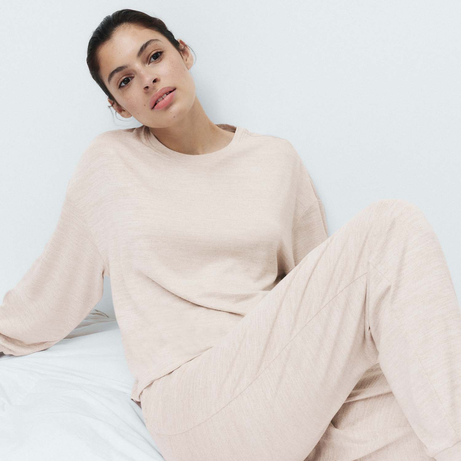 M&S Women's Cosy Knit Printed Cuffed Pyjama Set - Small - Cream