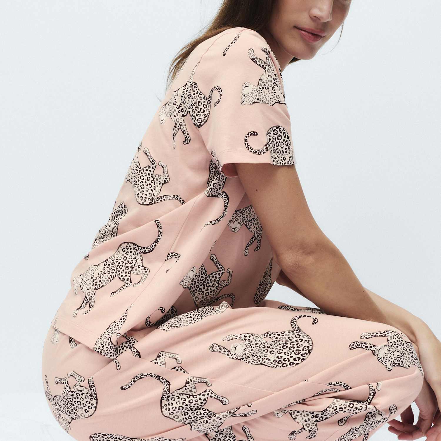 M&S Women's Pure Cotton Printed Cropped Pyjama Set - Small - Pink Mix