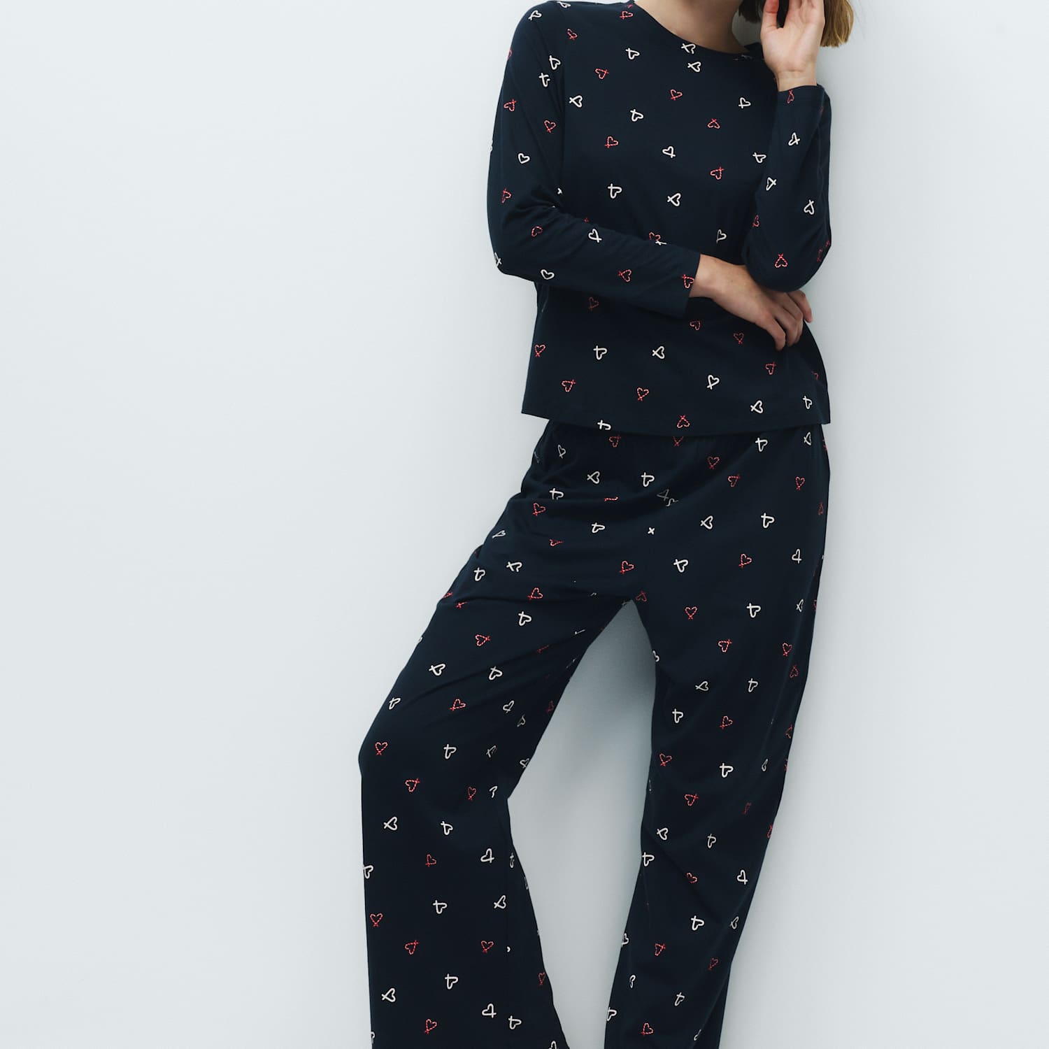 M&S Women's Pure Cotton Printed Pyjama Set - Small - Navy Mix