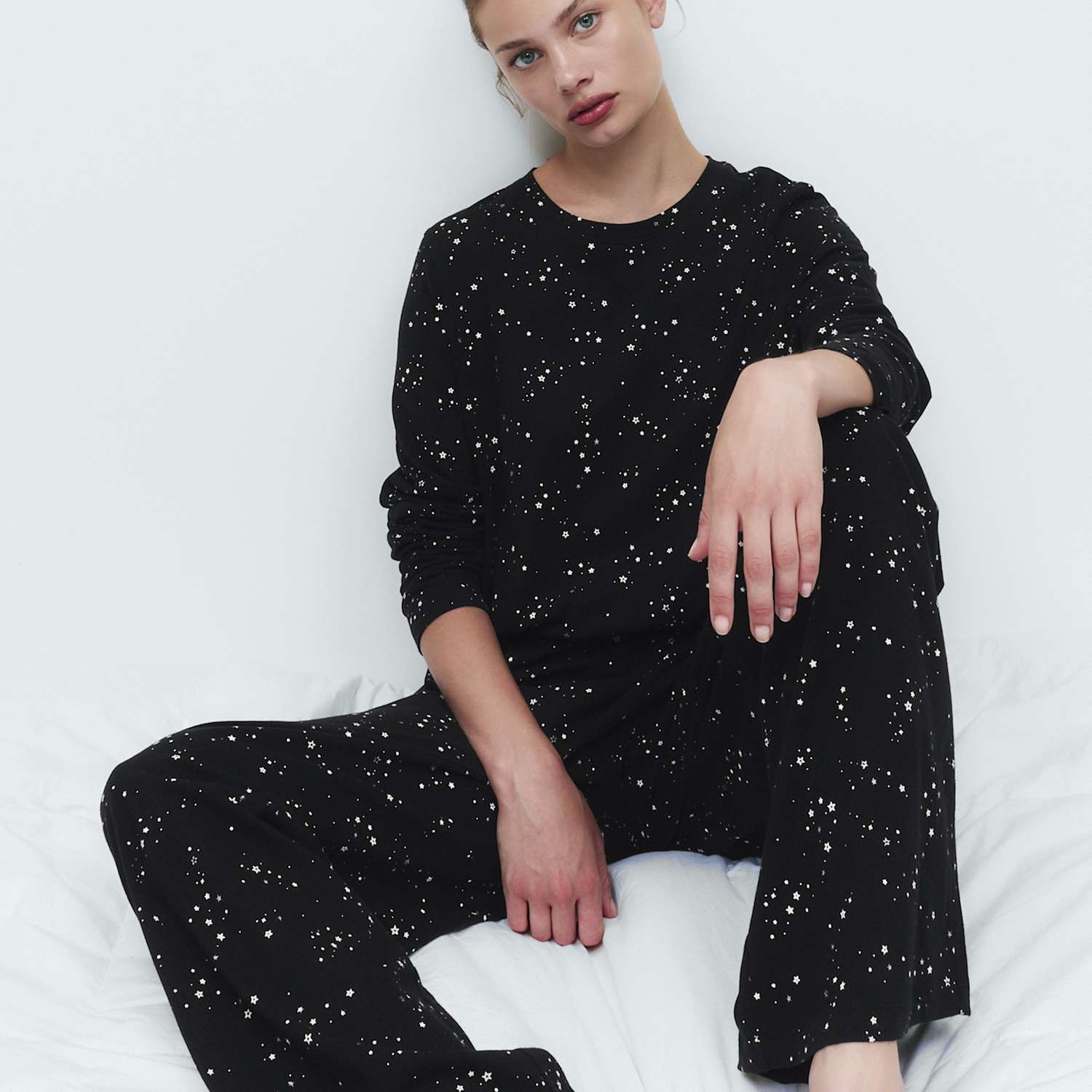 M&S Women's Pure Cotton Printed Pyjama Set - Small - Black Mix
