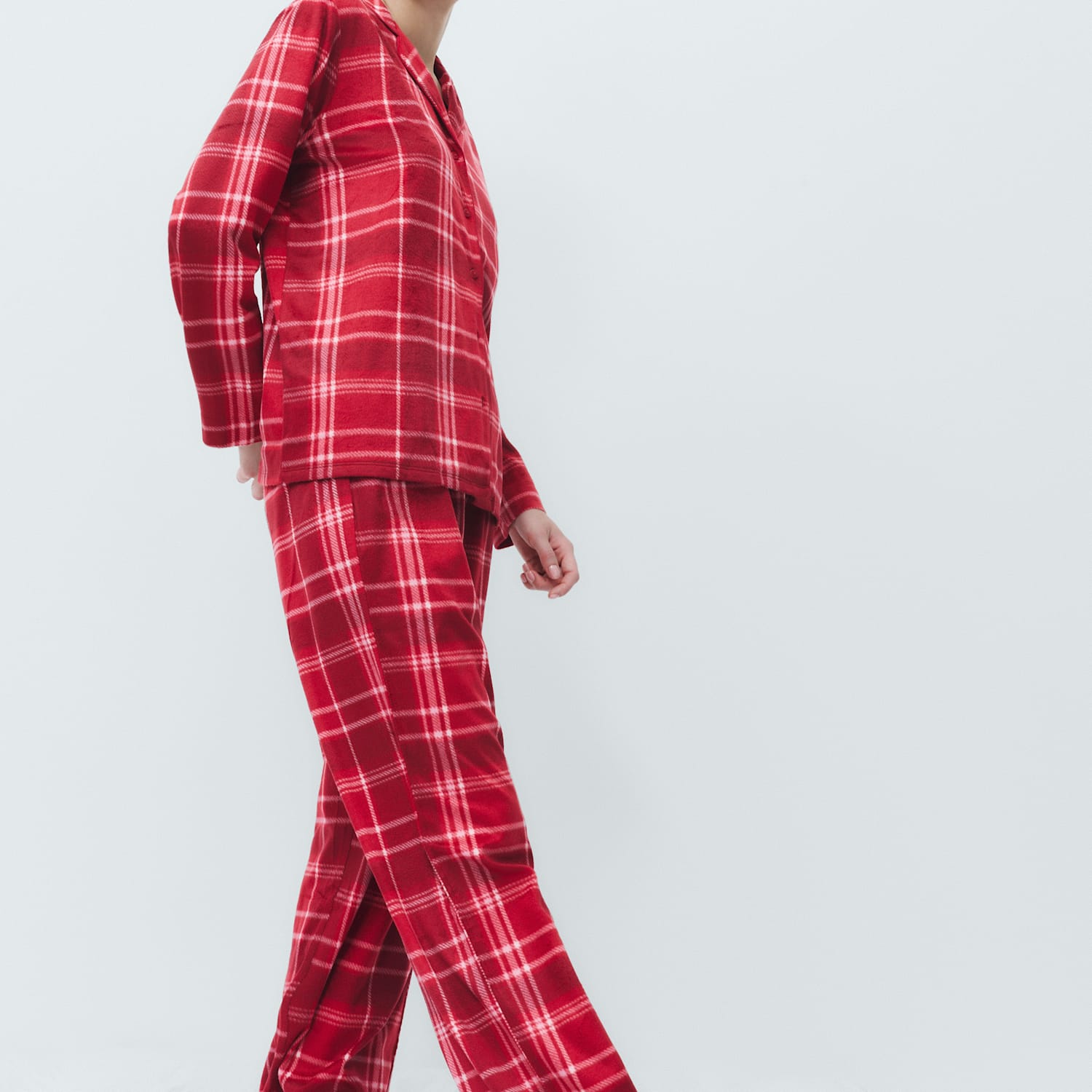 M&S Women's Fleece Printed Revere Pyjama Set - Small - Red Mix