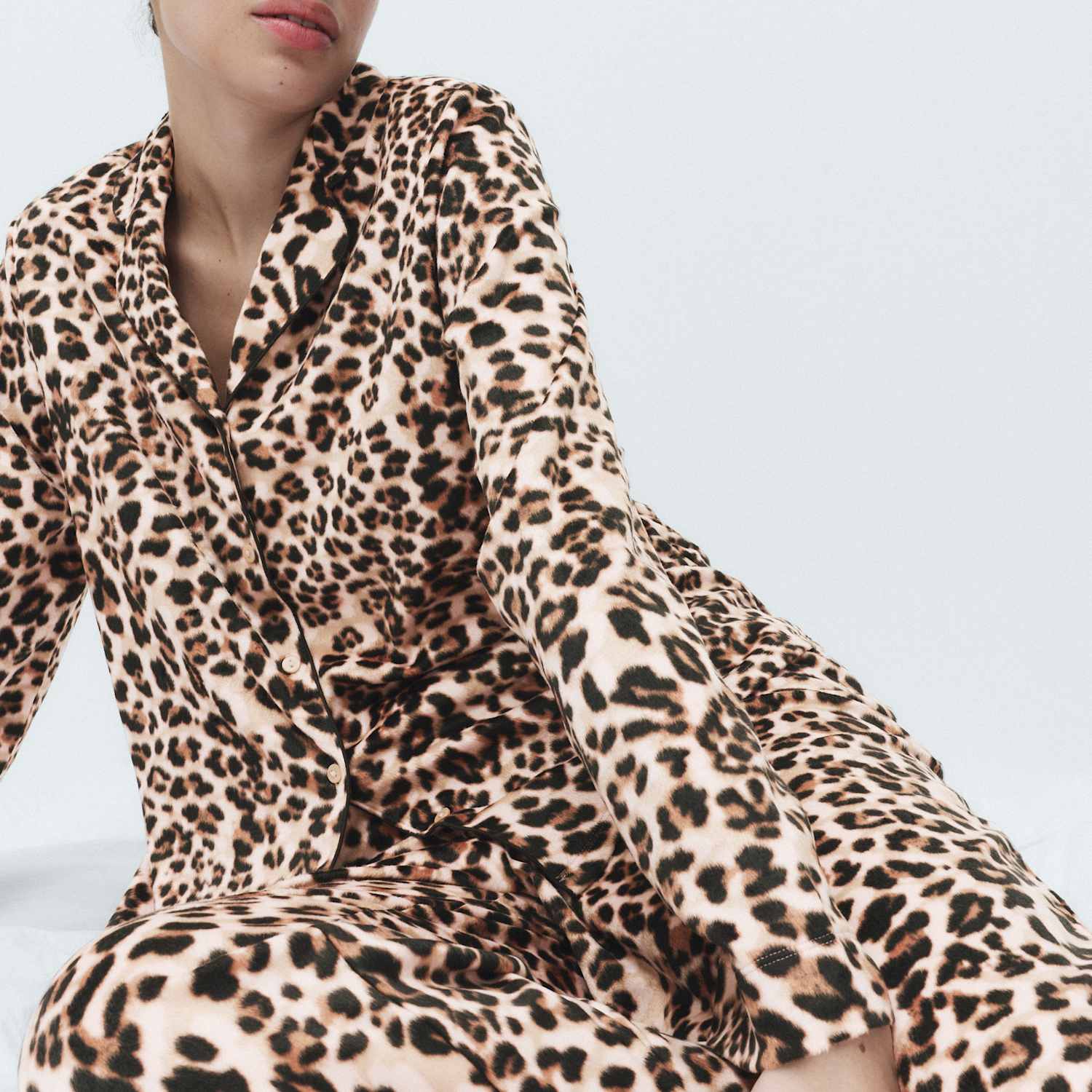 M&S Women's Fleece Printed Revere Pyjama Set - Medium - Brown Mix