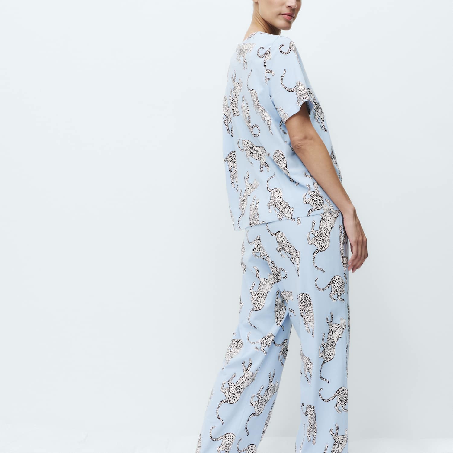 M&S Women's Pure Cotton Printed Short Sleeve Pyjama Set - Small - Blue Mix