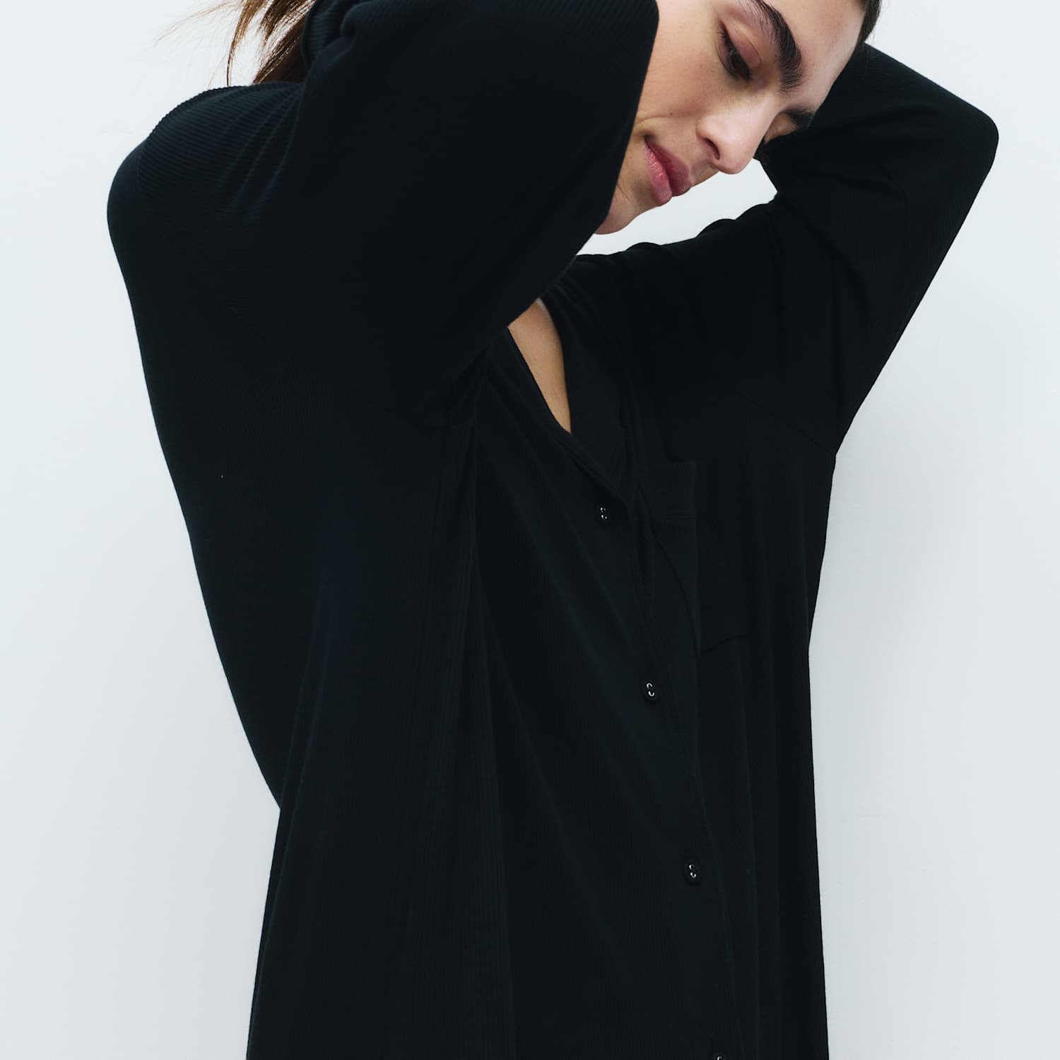 M&S Women's Ribbed Revere Nightshirt - Extra Small - Black