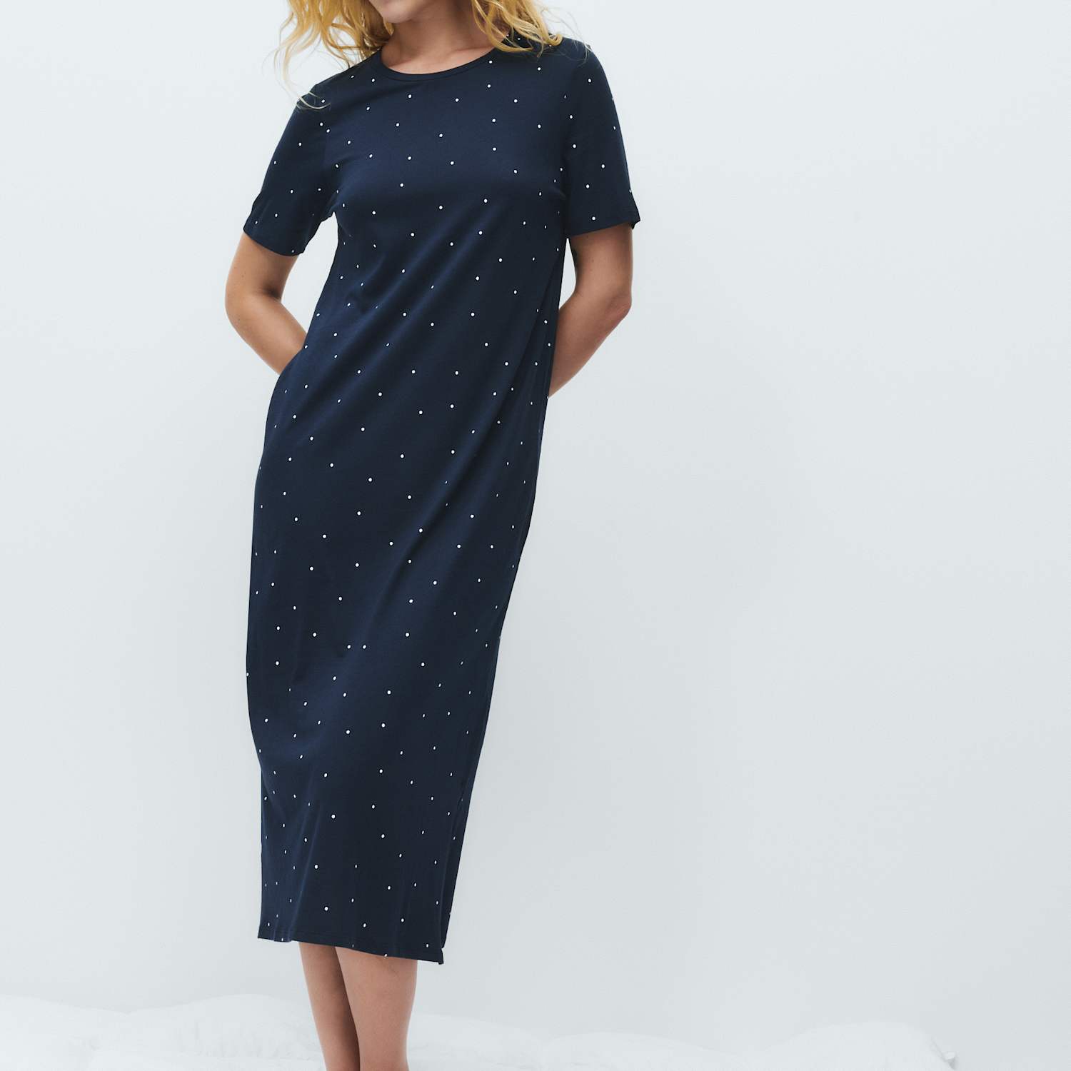 M&S Women's Cotton Modal Printed Long Nightdress - Medium - Navy Mix