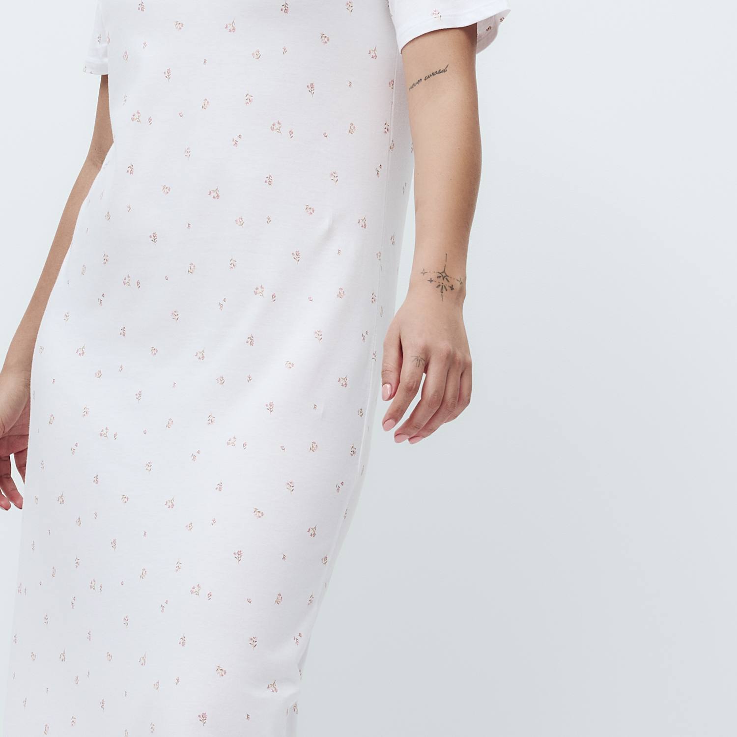 M&S Women's Cotton Modal Printed Long Nightdress - Extra Small - Ivory Mix