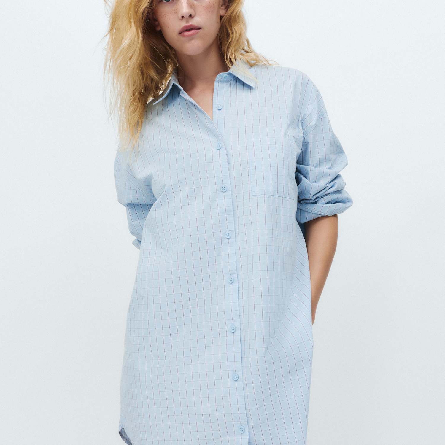 M&S Women's Pure Cotton Checked Nightshirt - 6 - Blue Mix