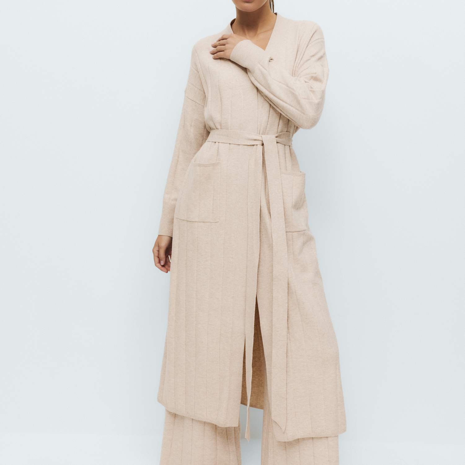 M&S X Kelly Hoppen Women's Knitted Robe with Cotton - Large - Neutral