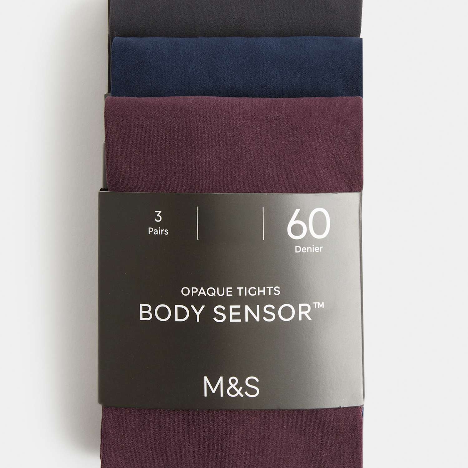 M&S Women's 3 Pack 60 Denier Body Sensor Opaque Tights - Small - Aubergine Mix