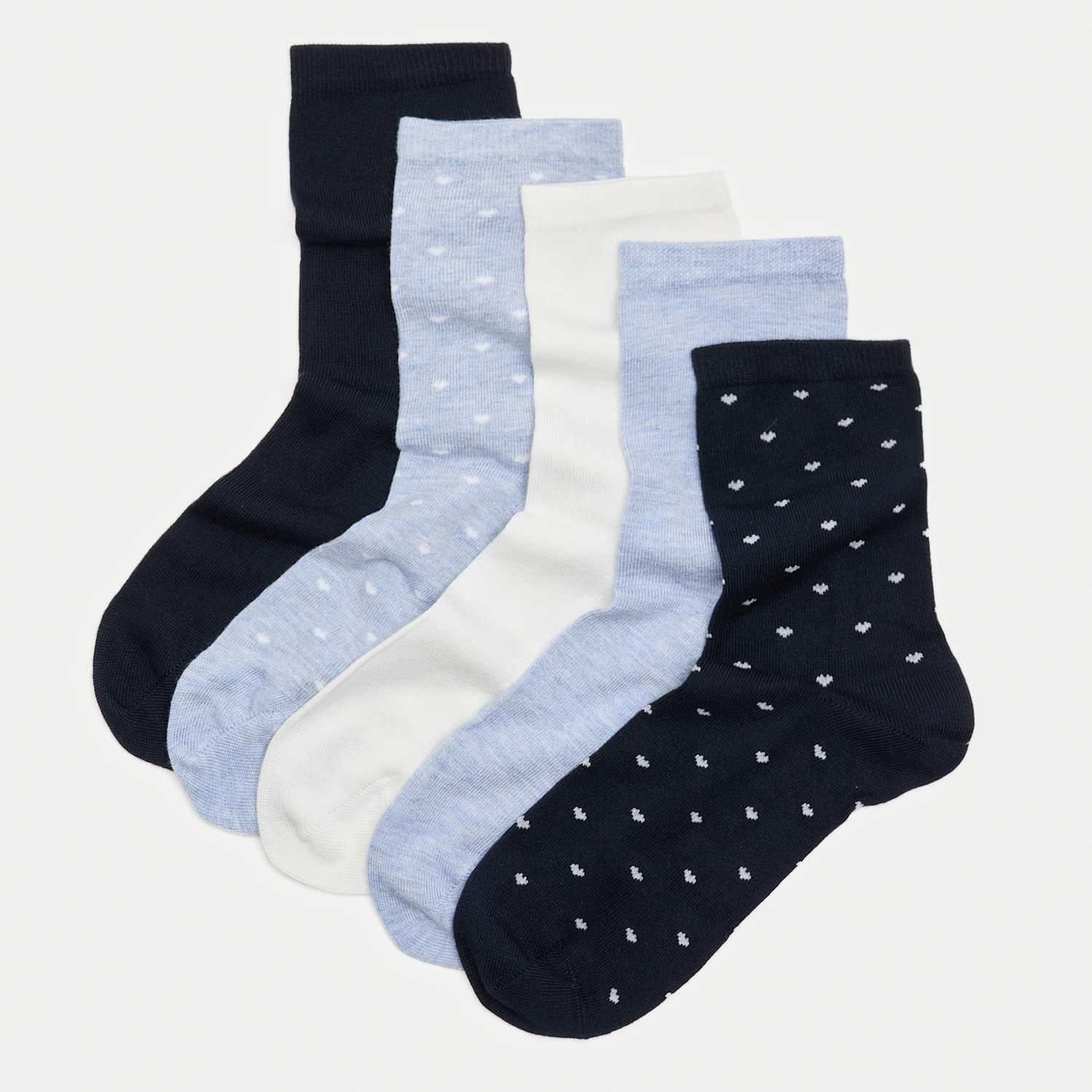 M&S Women's 5 Pack Supersoft Ankle High Socks - 6-8 - Blue Mix