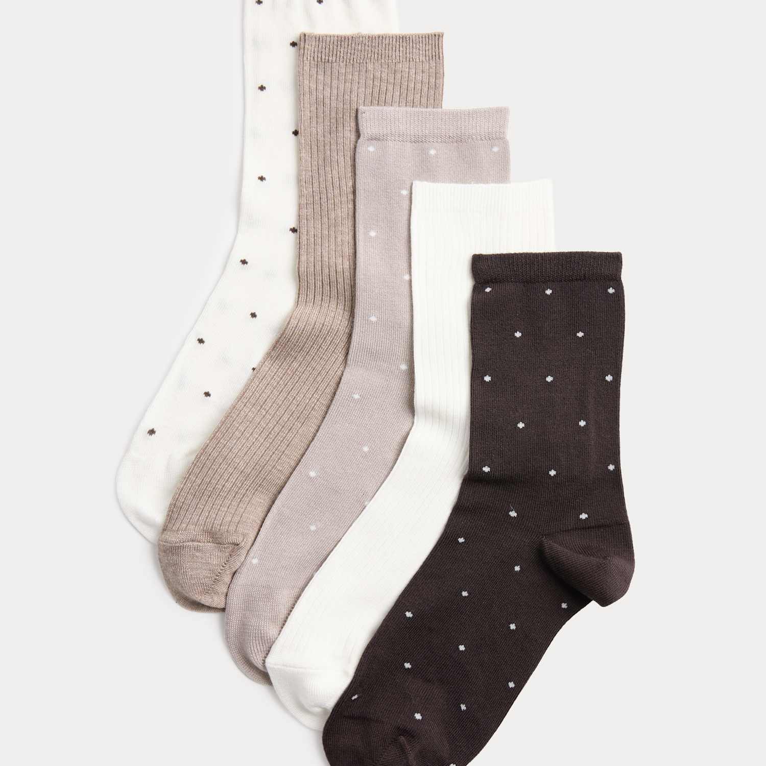 M&S Women's 5 Pack Supersoft Spot Crew Socks - 3-5 - Chocolate Mix