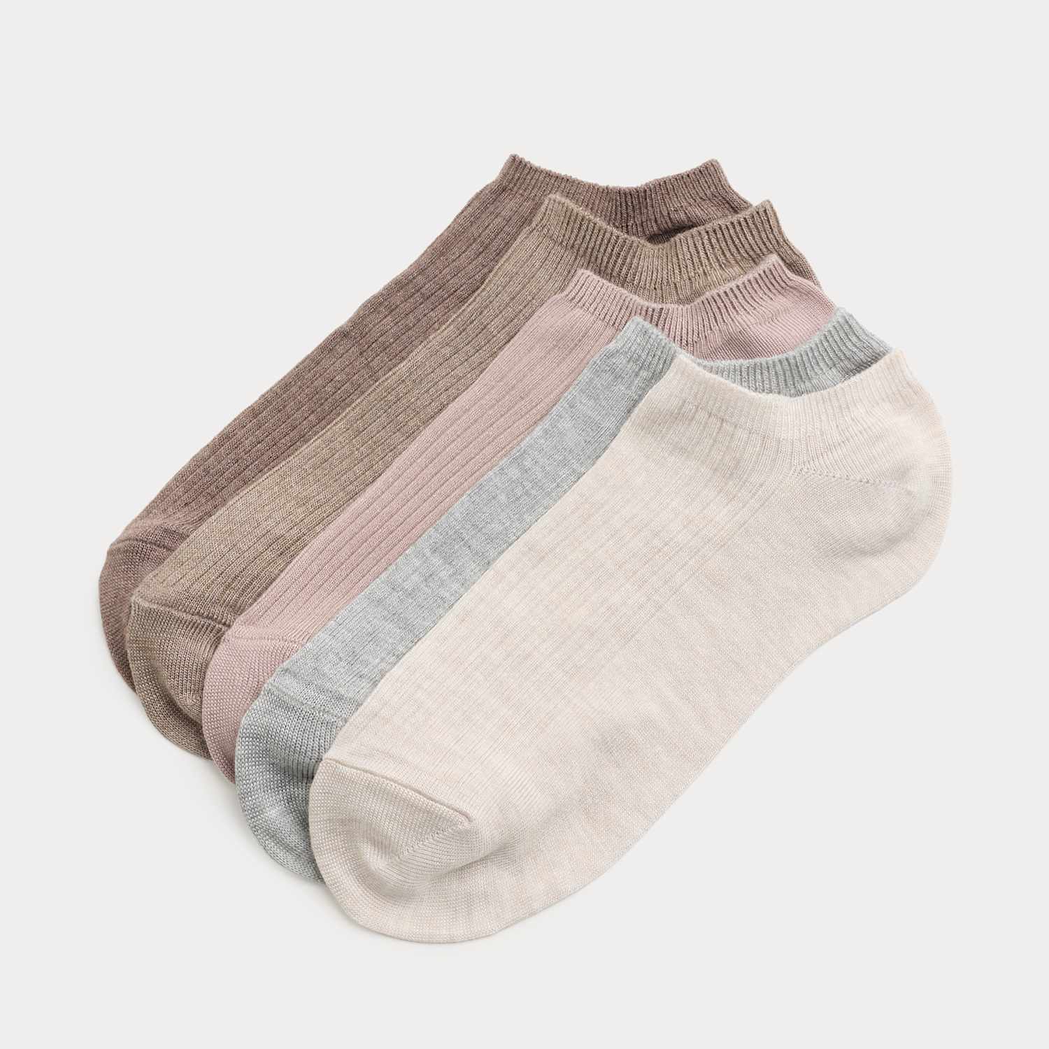 M&S Women's 5 Pack Supersoft Ribbed Trainer Liners - 3-5 - Natural Mix