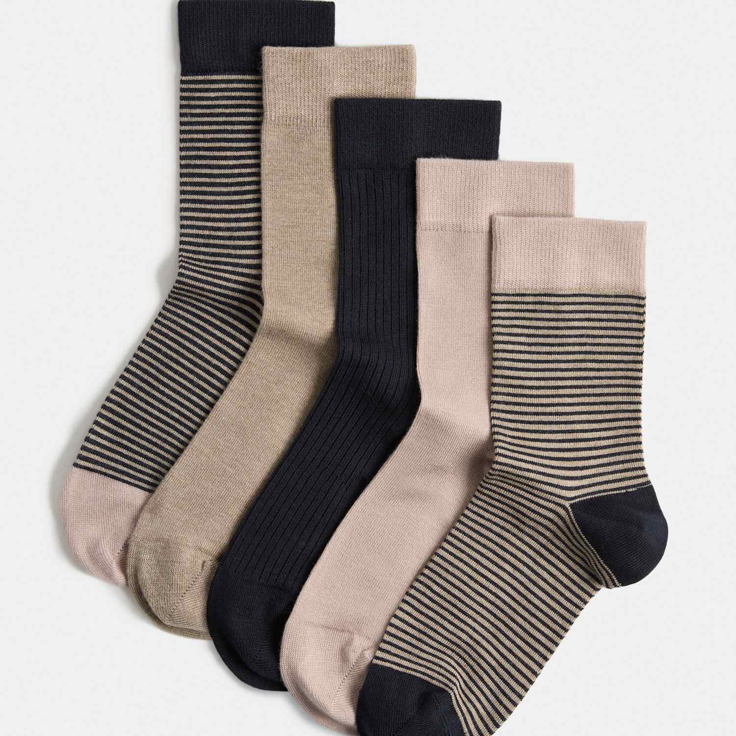 M&S Women's 5 Pack Supersoft Patterned Crew Socks - 6-8 - Navy Mix