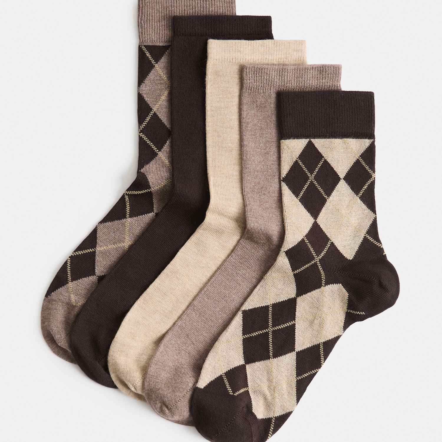 M&S Women's 5 Pack Argyle Sparkle Crew Socks - 3-5 - Chocolate Mix