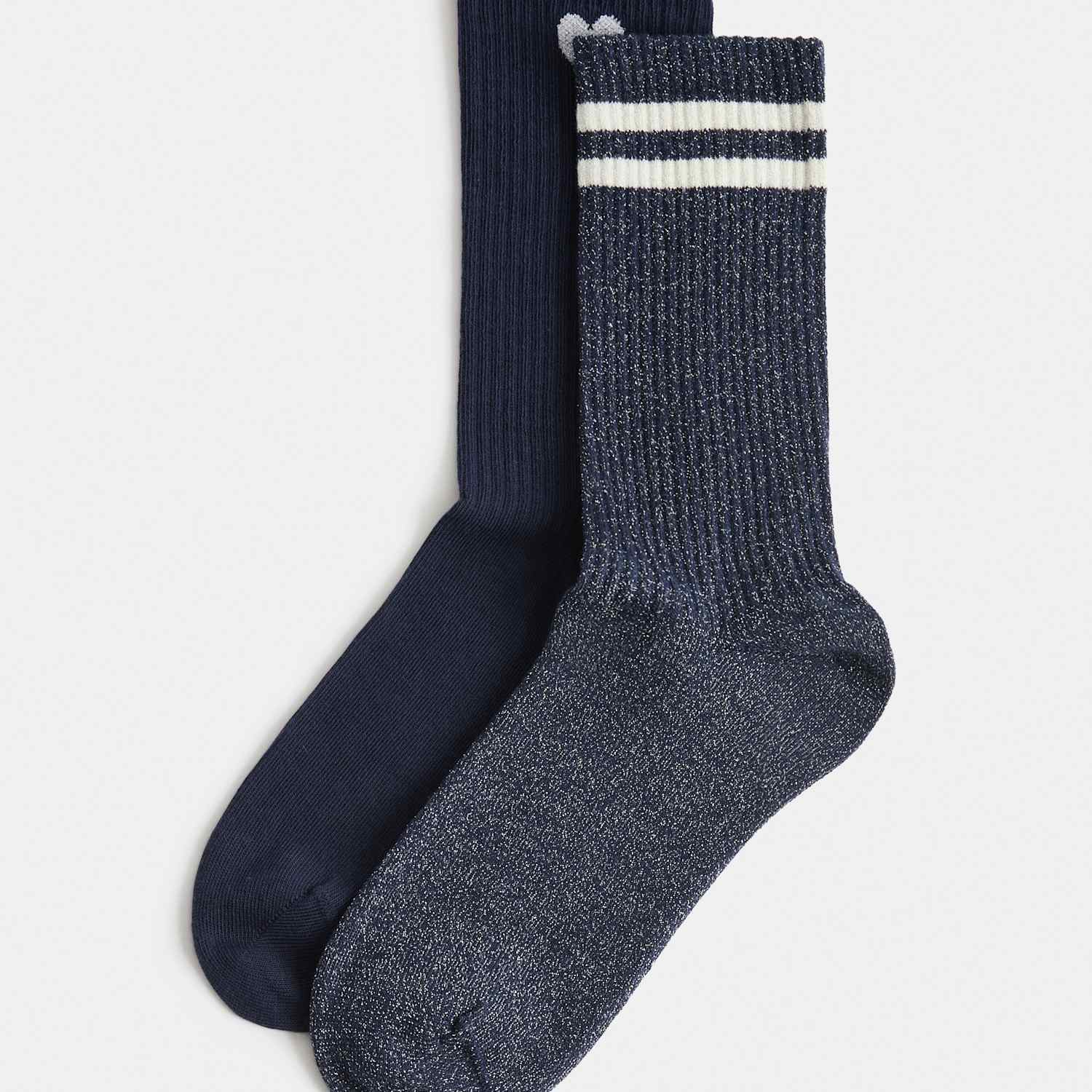 M&S Women's 2 Pack Cotton Rich Sparkle Patterned Crew Socks - 3-5 - Navy Mix