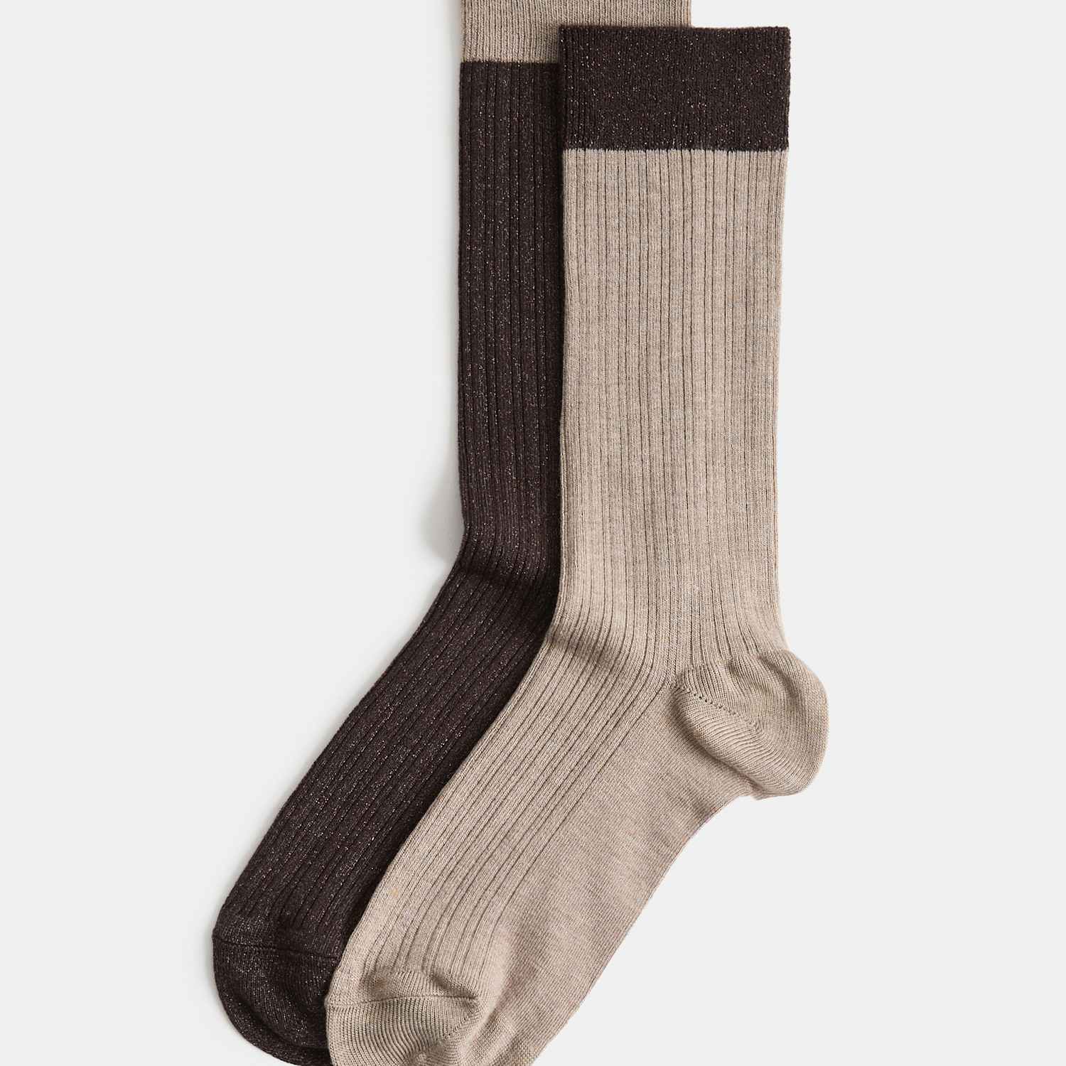 M&S Women's 2 Pack Sparkle Crew Socks - 3-5 - Natural Mix