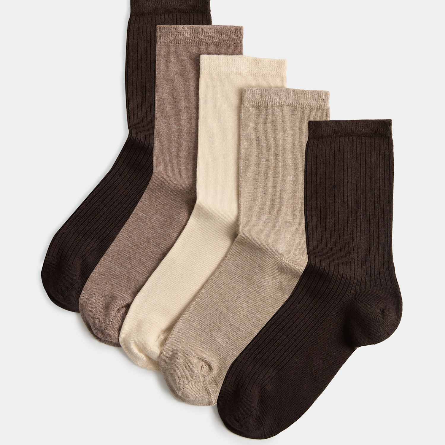 M&S Women's 5 Pack Supersoft Crew Socks - 3-5 - Chocolate Mix
