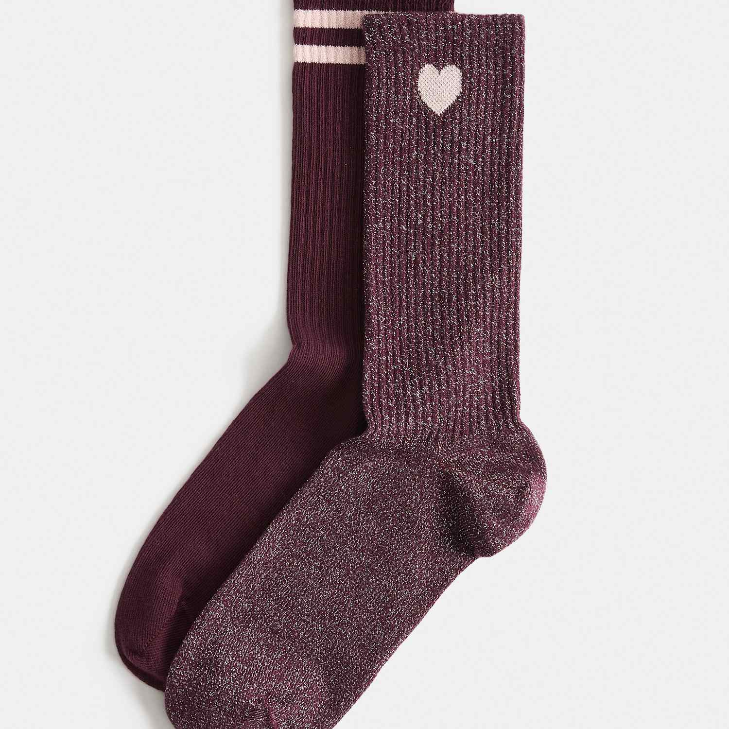 M&S Women's 2 Pack Cotton Rich Sparkle Crew Socks - 3-5 - Burgundy Mix