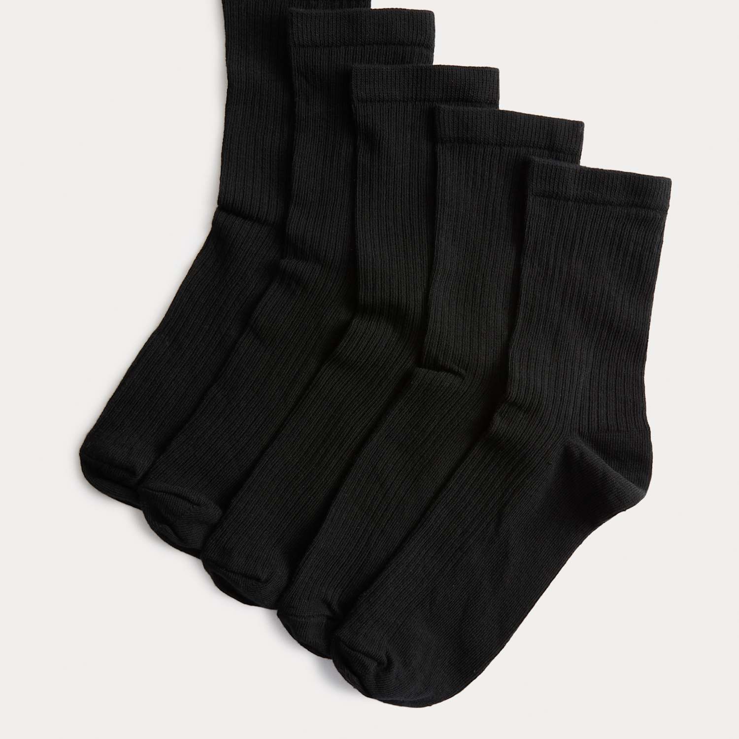 M&S Women's 5 Pack Cotton Rich Ribbed Ankle High Socks - 3-5 - Black