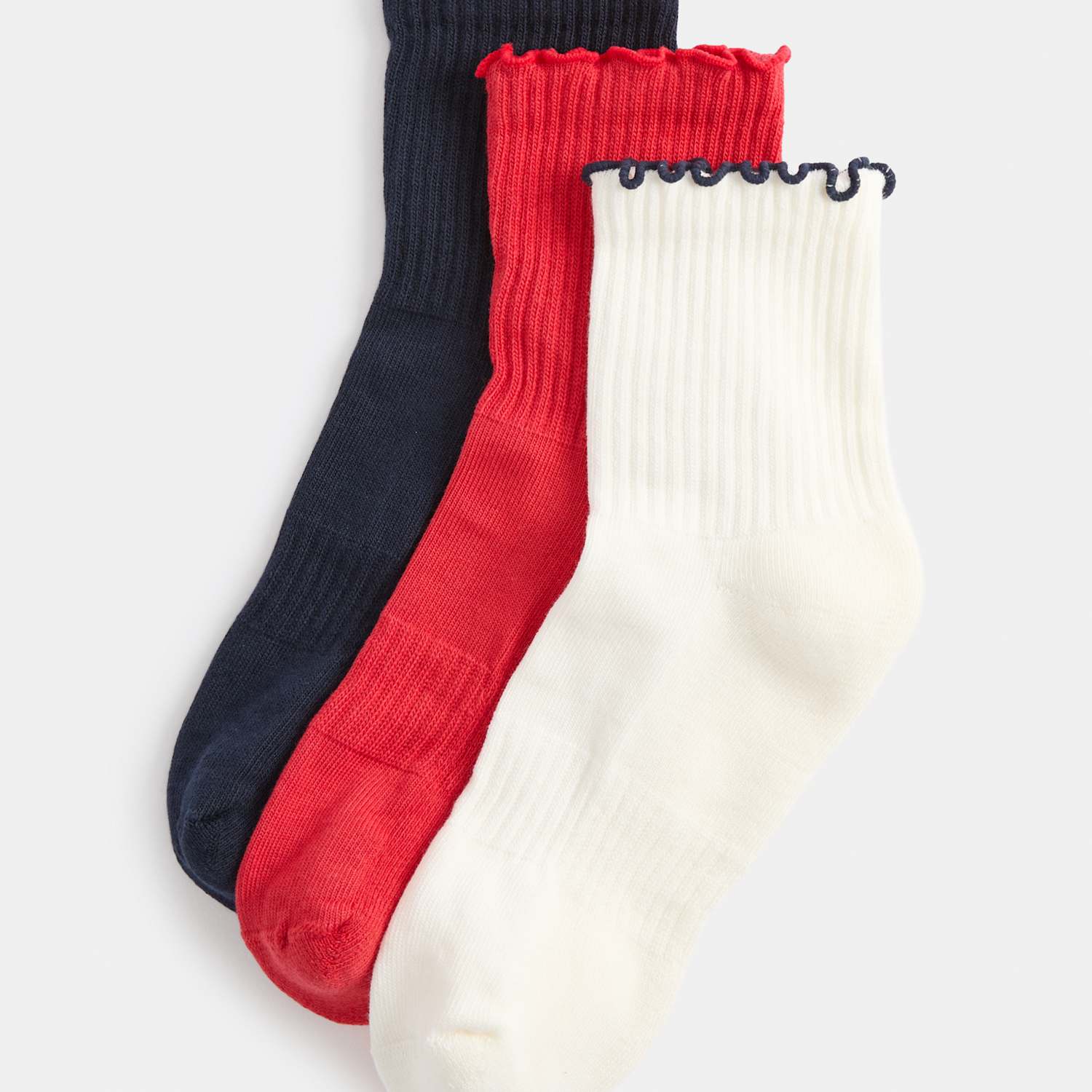 Goodmove Women's 3 Pack Lettuce Edge Mid Crew Sports Socks - 3-5 - Navy Mix