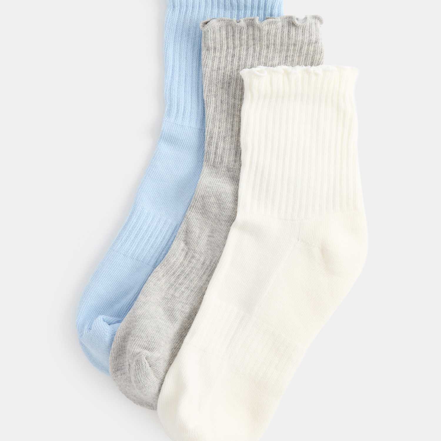 Goodmove Women's 3 Pack Lettuce Edge Mid Crew Sports Socks - 3-5 - Grey Mix