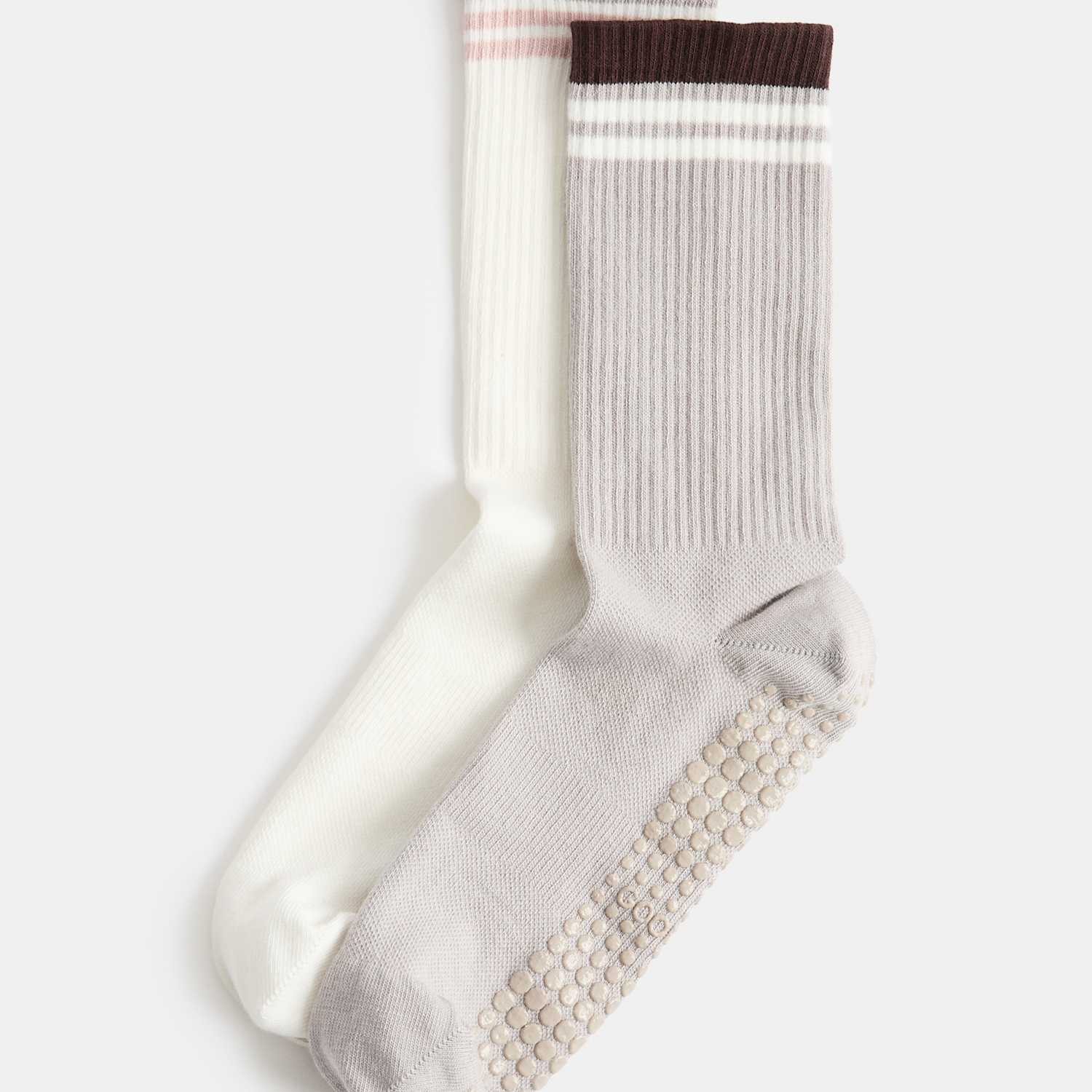 Goodmove Women's 2 Pack Cotton Rich Pilates Crew Socks - 6-8 - Natural Mix