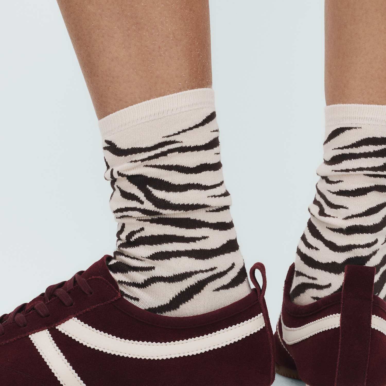 M&S Women's 2 Pack Animal Print Crew Socks - Brown Mix