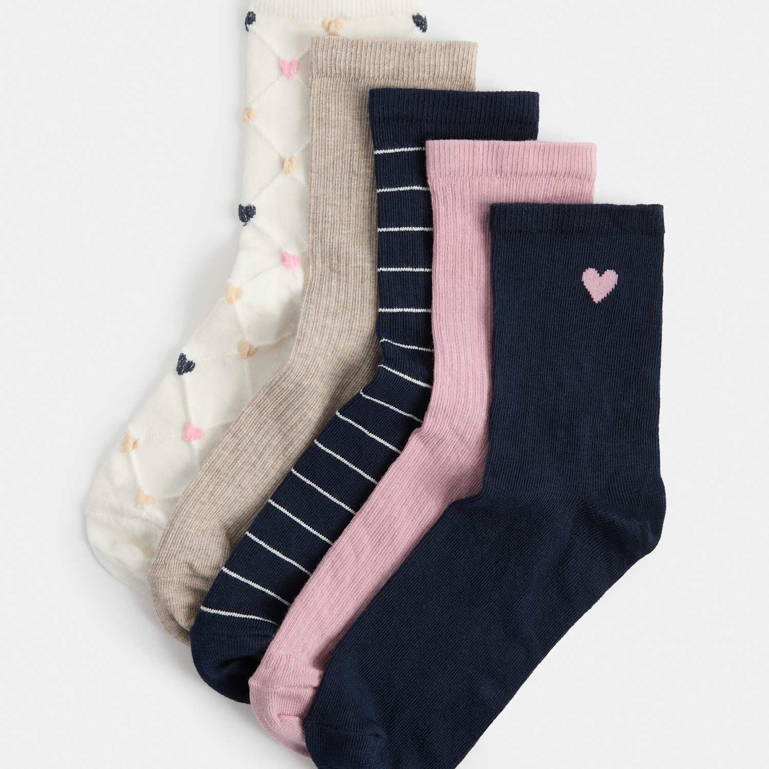 M&S Women's 5 Pack Cotton Rich Heart Crew Socks - 3-5 - Navy Mix