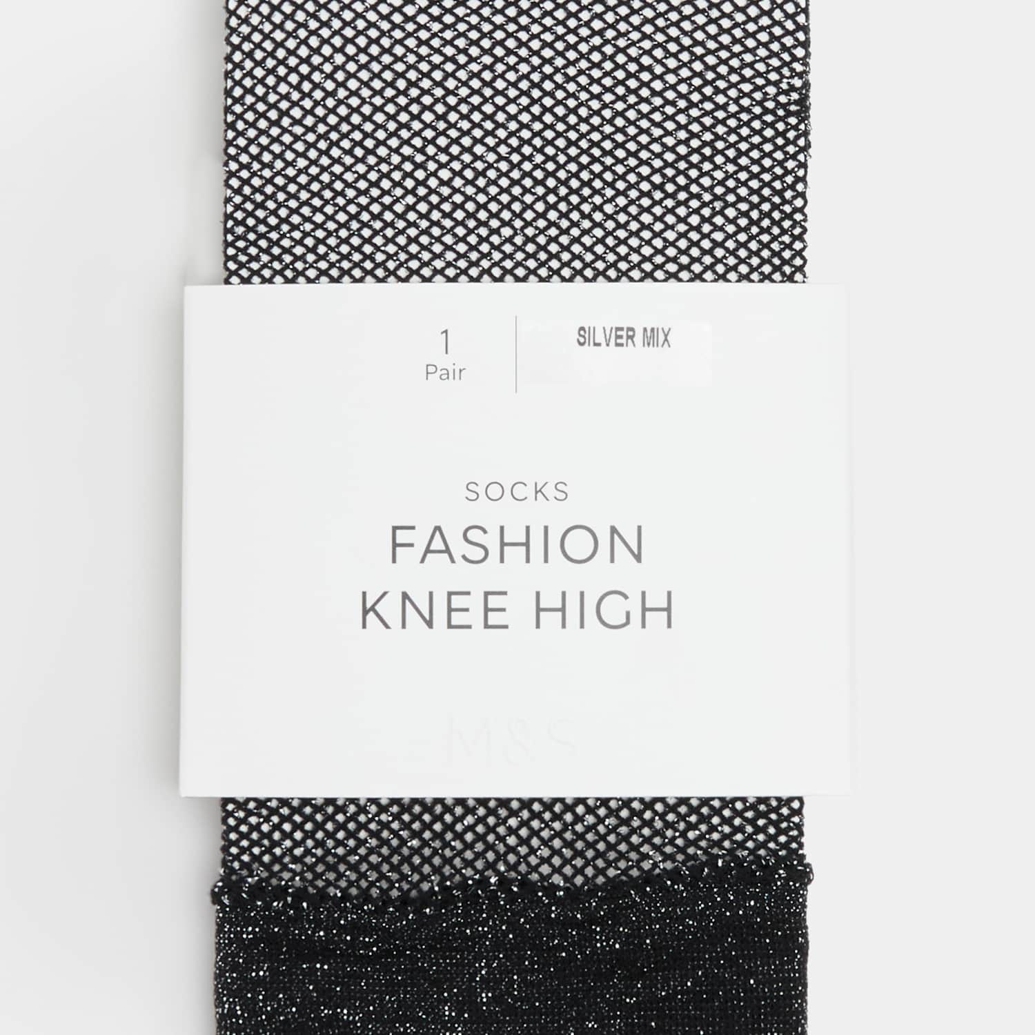 M&S Women's Sparkle Fishnet Knee Highs - Silver Mix