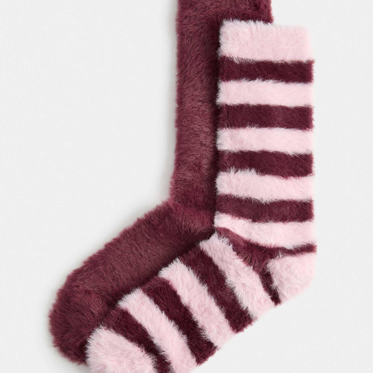 M&S Women's 2 Pack Cosy Striped Fluffy Socks - Pink Mix