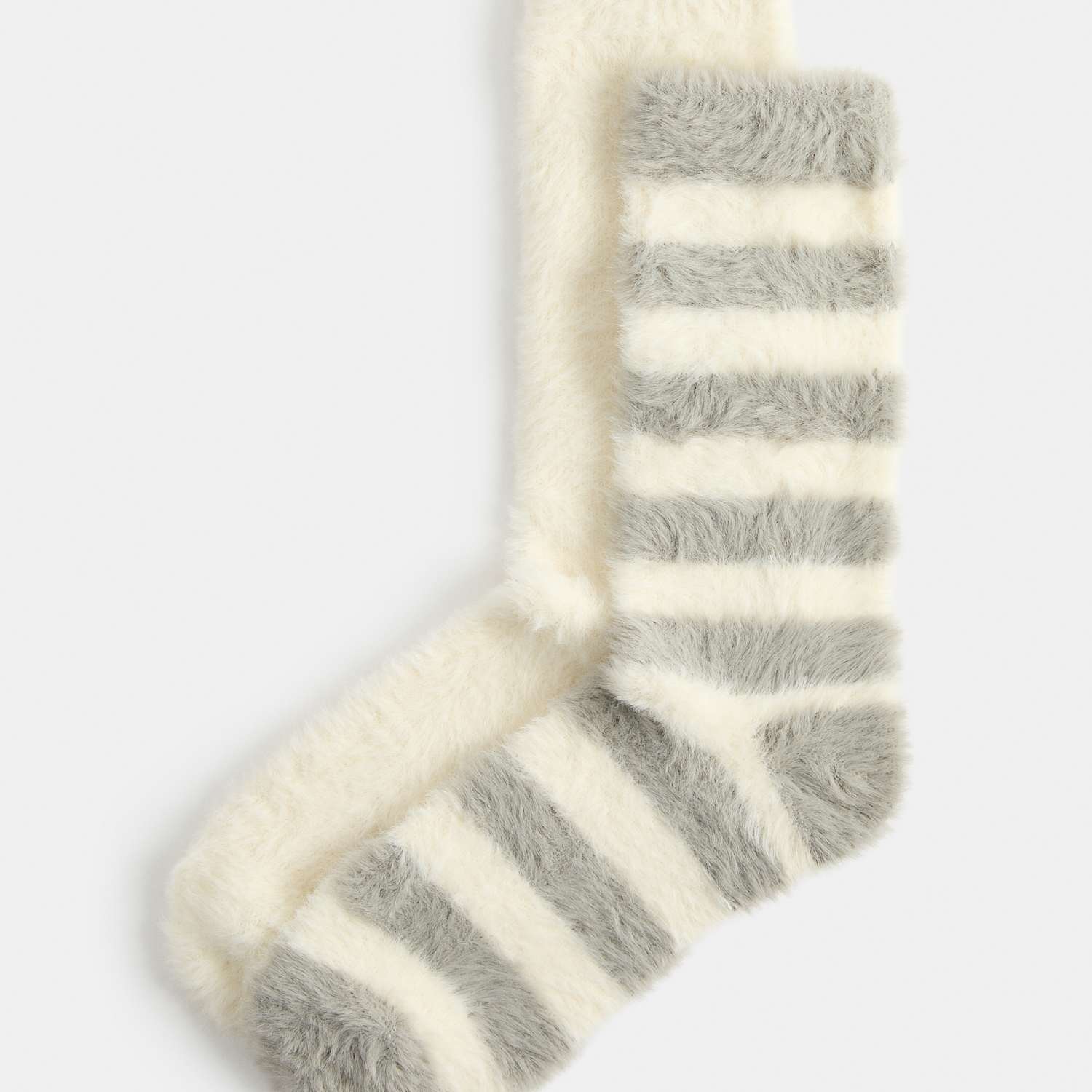 M&S Women's 2 Pack Cosy Striped Fluffy Socks - Grey Mix