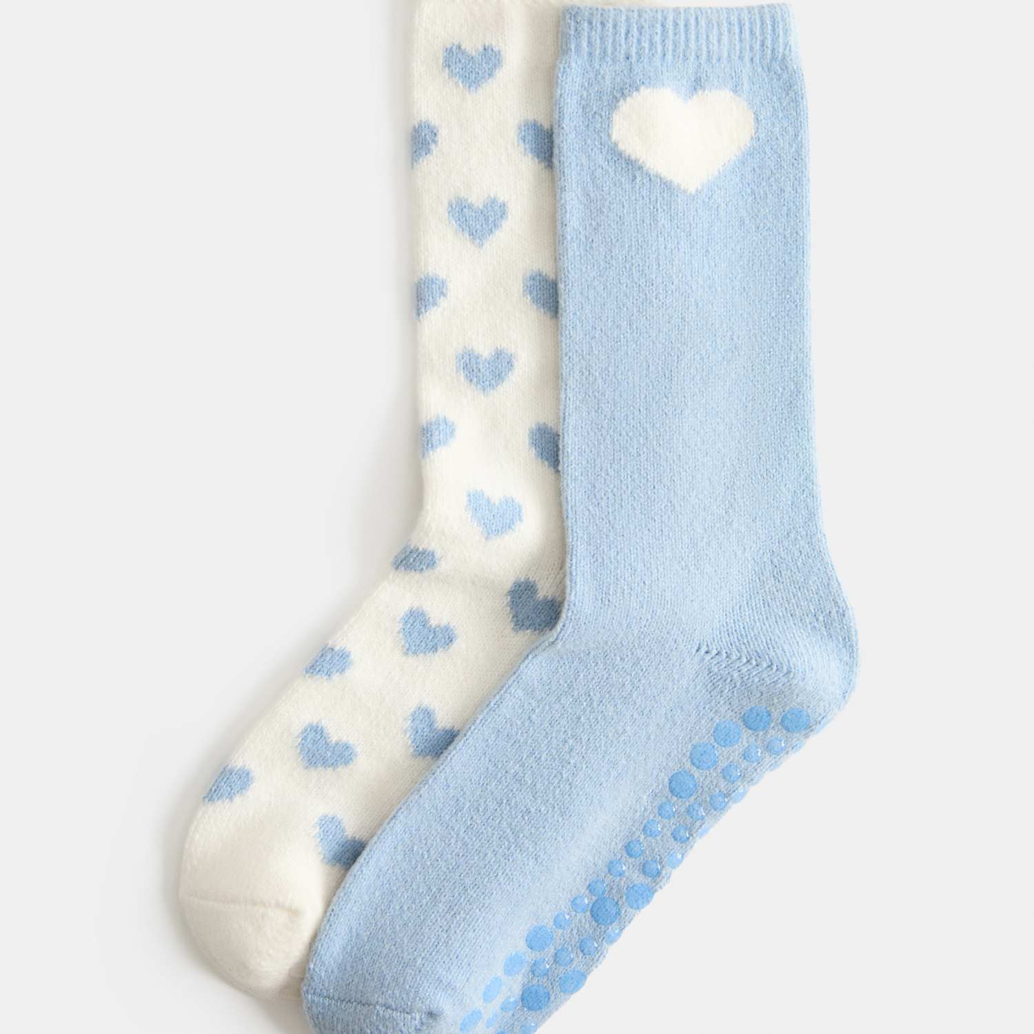 M&S Women's 2 Pack Heart Slipper Socks - Blue Mix
